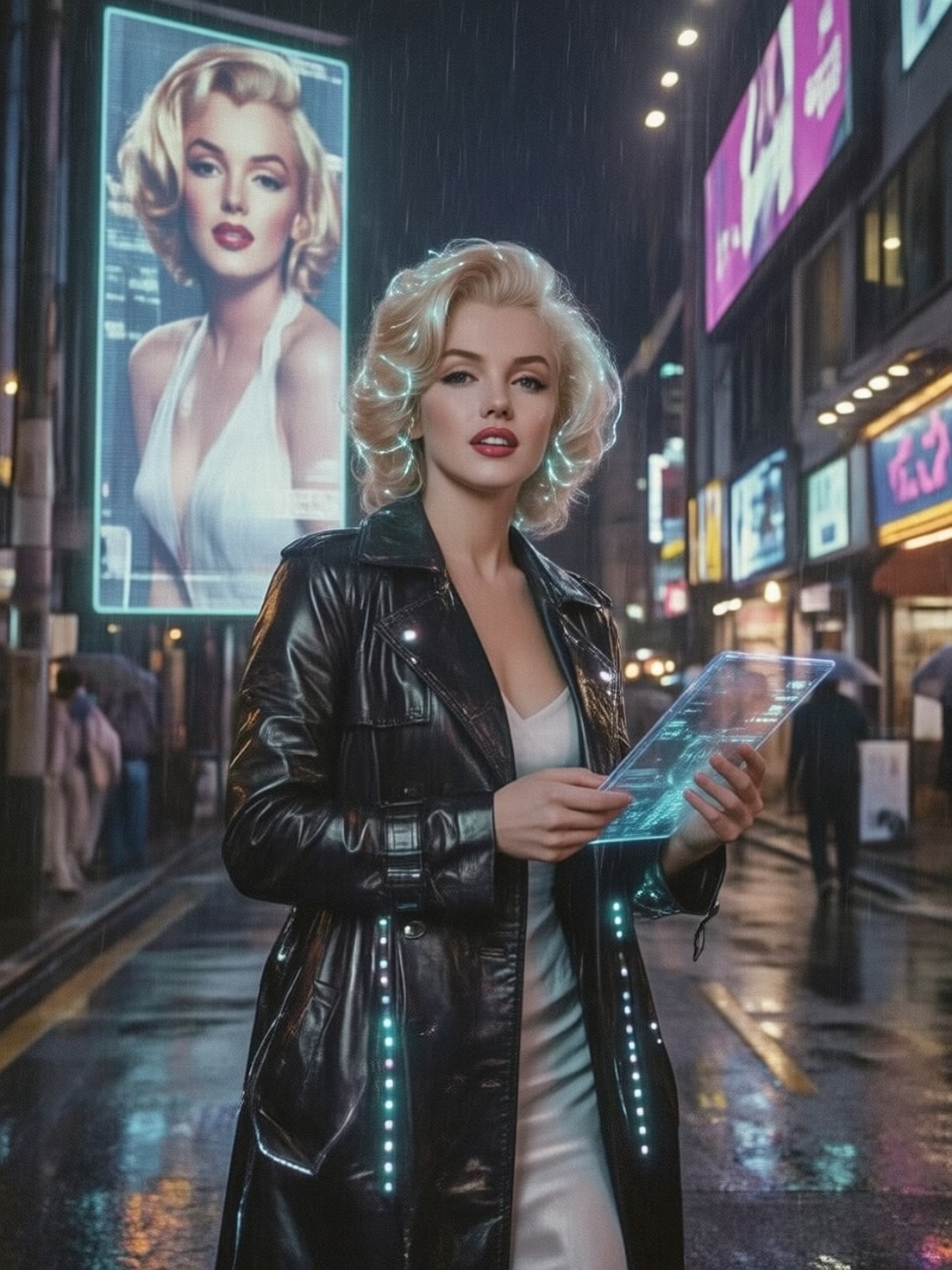 Futuristic Marilyn Monroe in Cyberpunk Neo-Tokyo — AI generated image