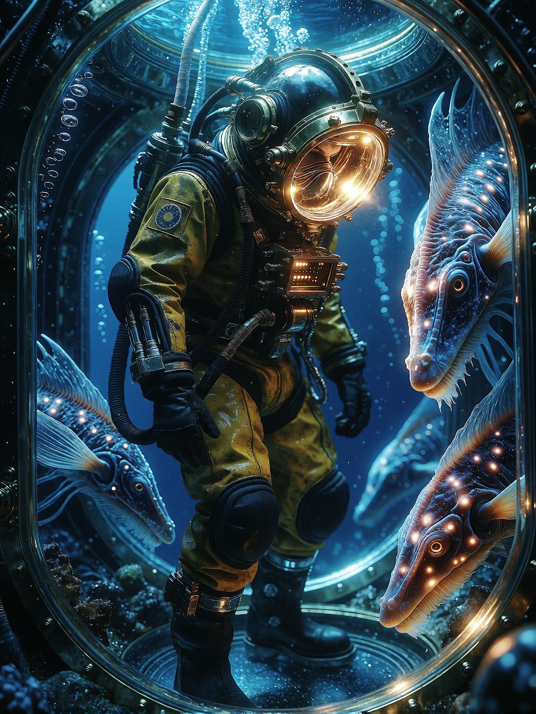 Deep Sea Engineer Inside Glass Dome — AI generated image