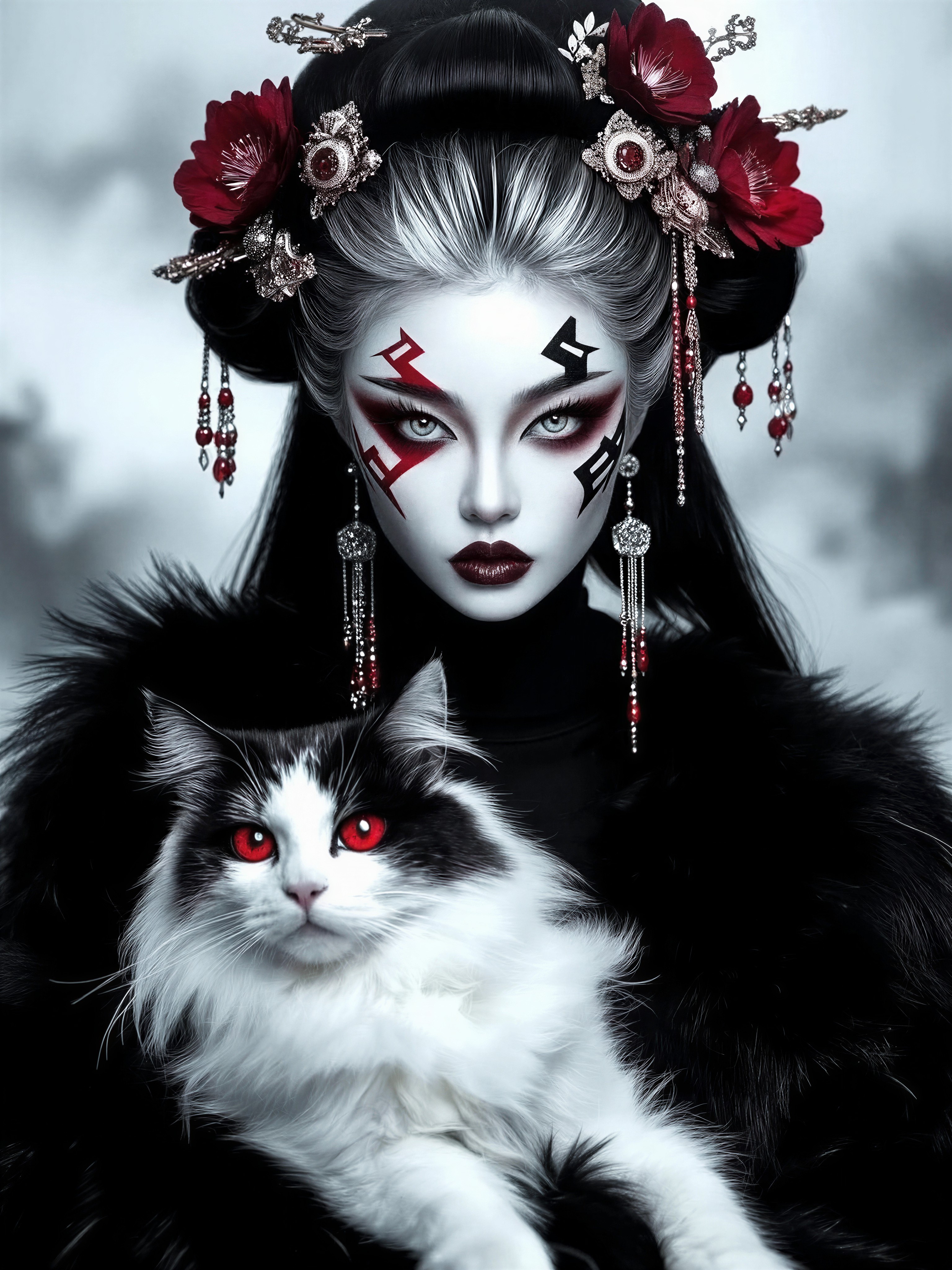 Mysterious Fantasy Woman with Glowing Cat — AI generated image