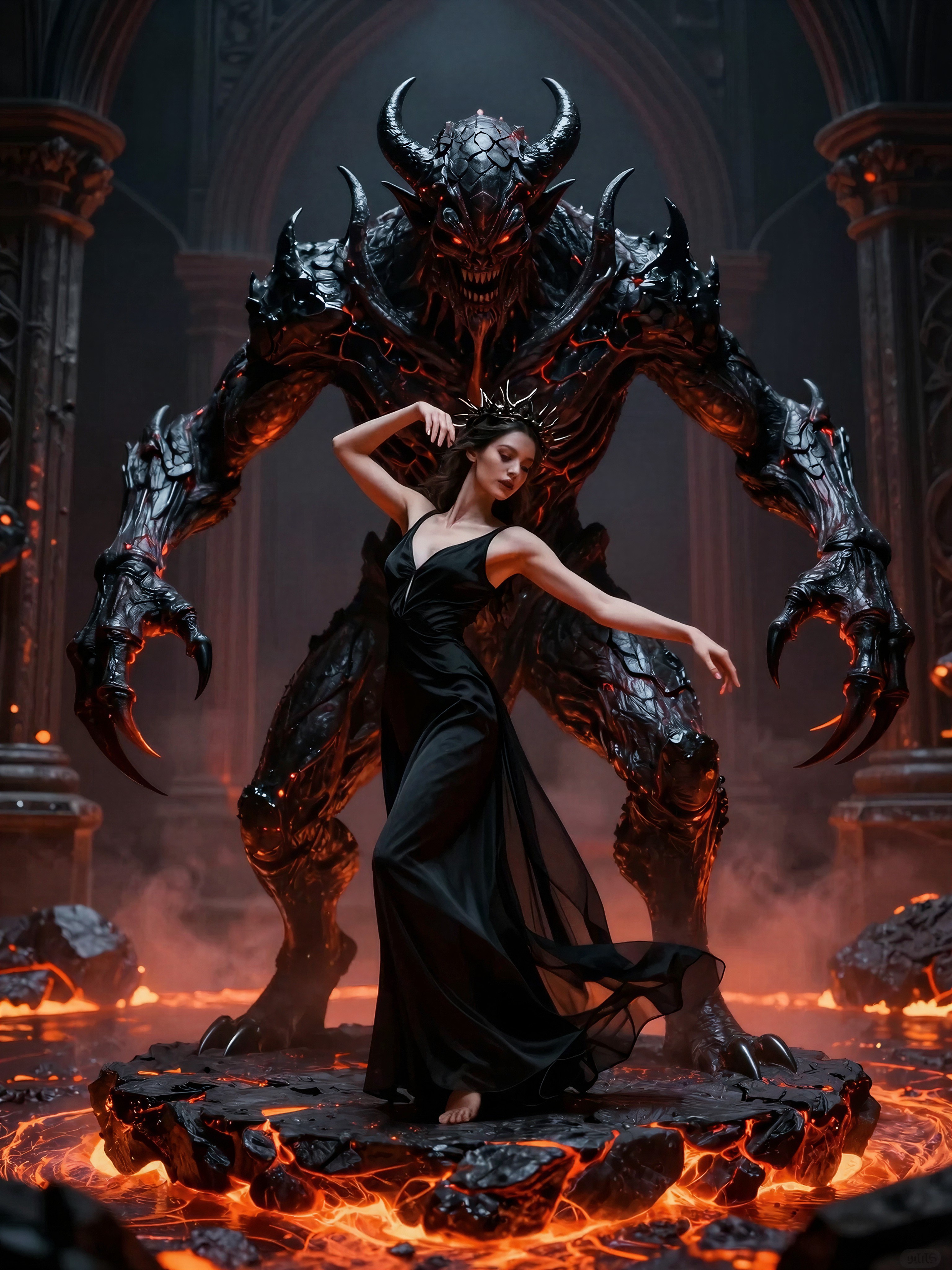 Graceful Woman with Demon in Dark Fantasy — AI generated image