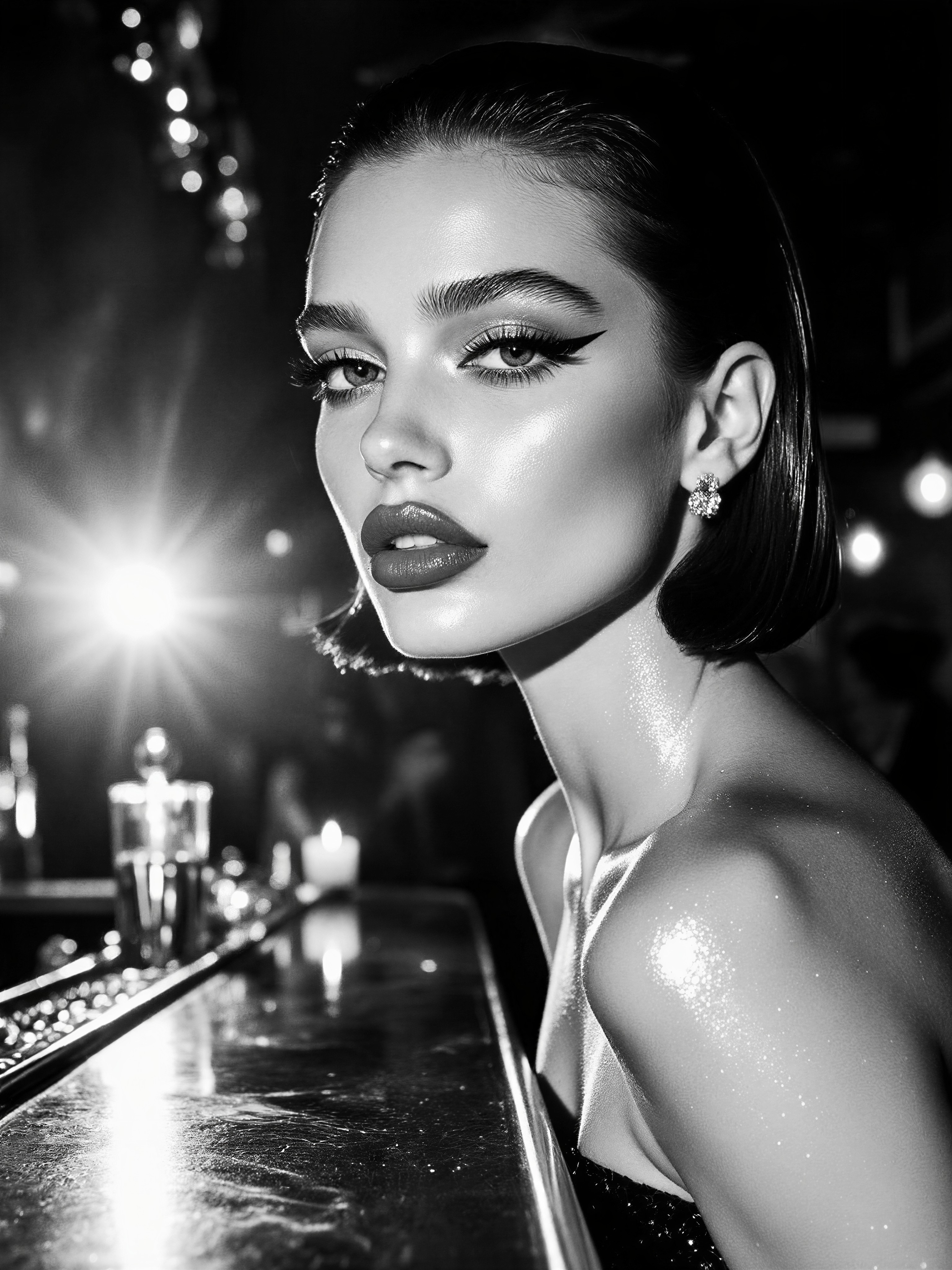 Noir Beauty in Smoky Jazz Club — AI generated image