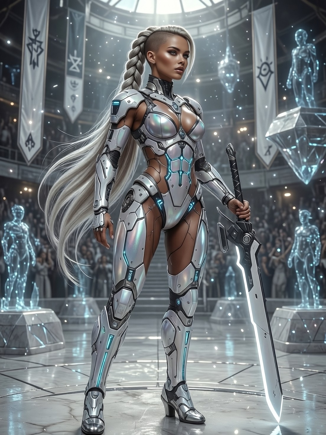 Futuristic Gladiator in Crystal Arena — AI generated image
