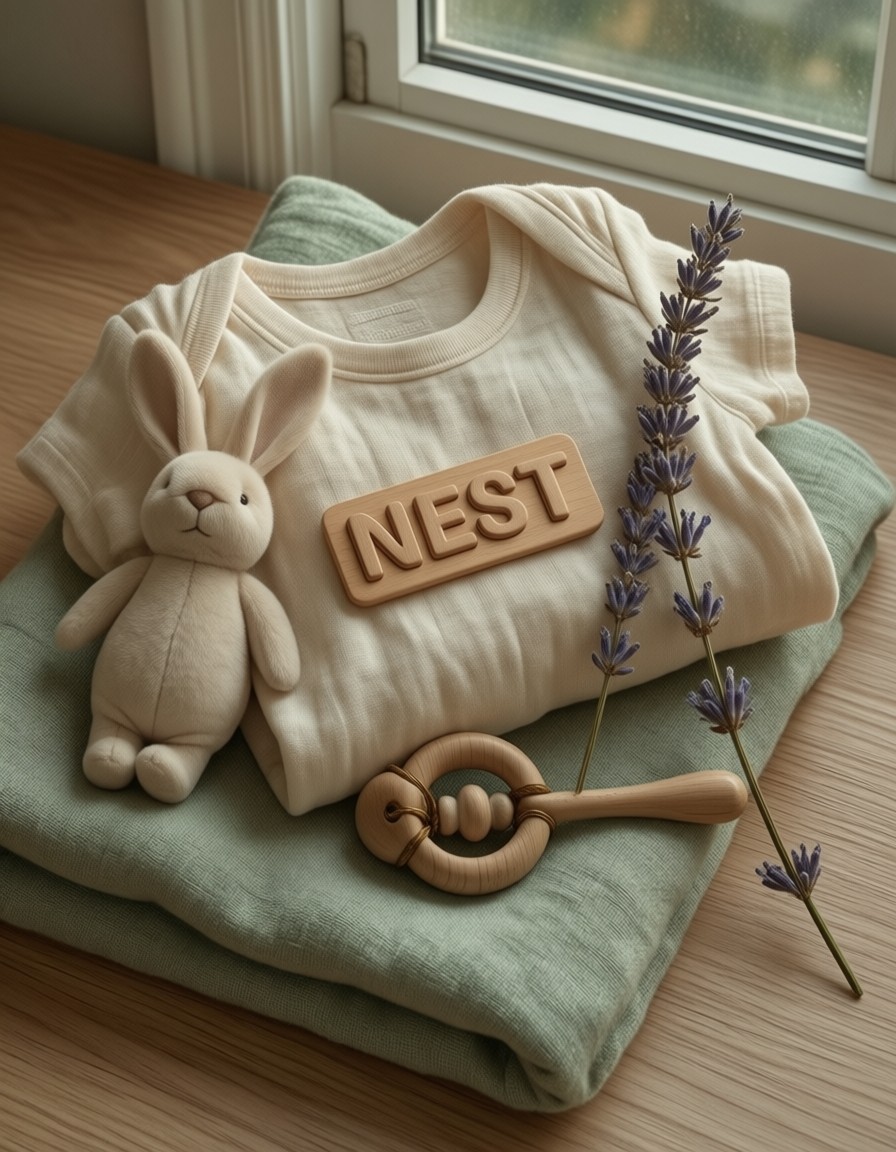 NEST Organic Baby Clothing Display — AI generated image