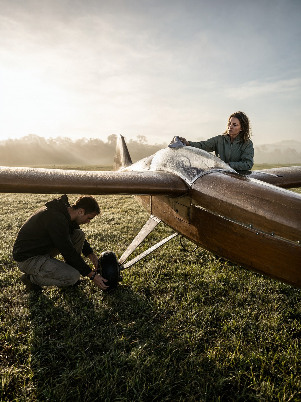 Dawn Mist Sailplane Inspection — AI generated image