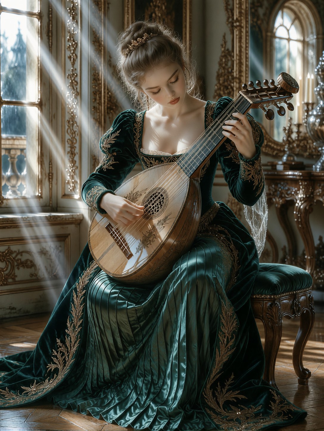 Baroque Musician Tuning Antique Lute — AI generated image