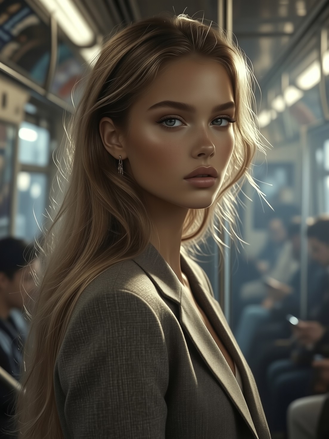 Fashion Model in Subway with Dramatic Lighting — AI generated image