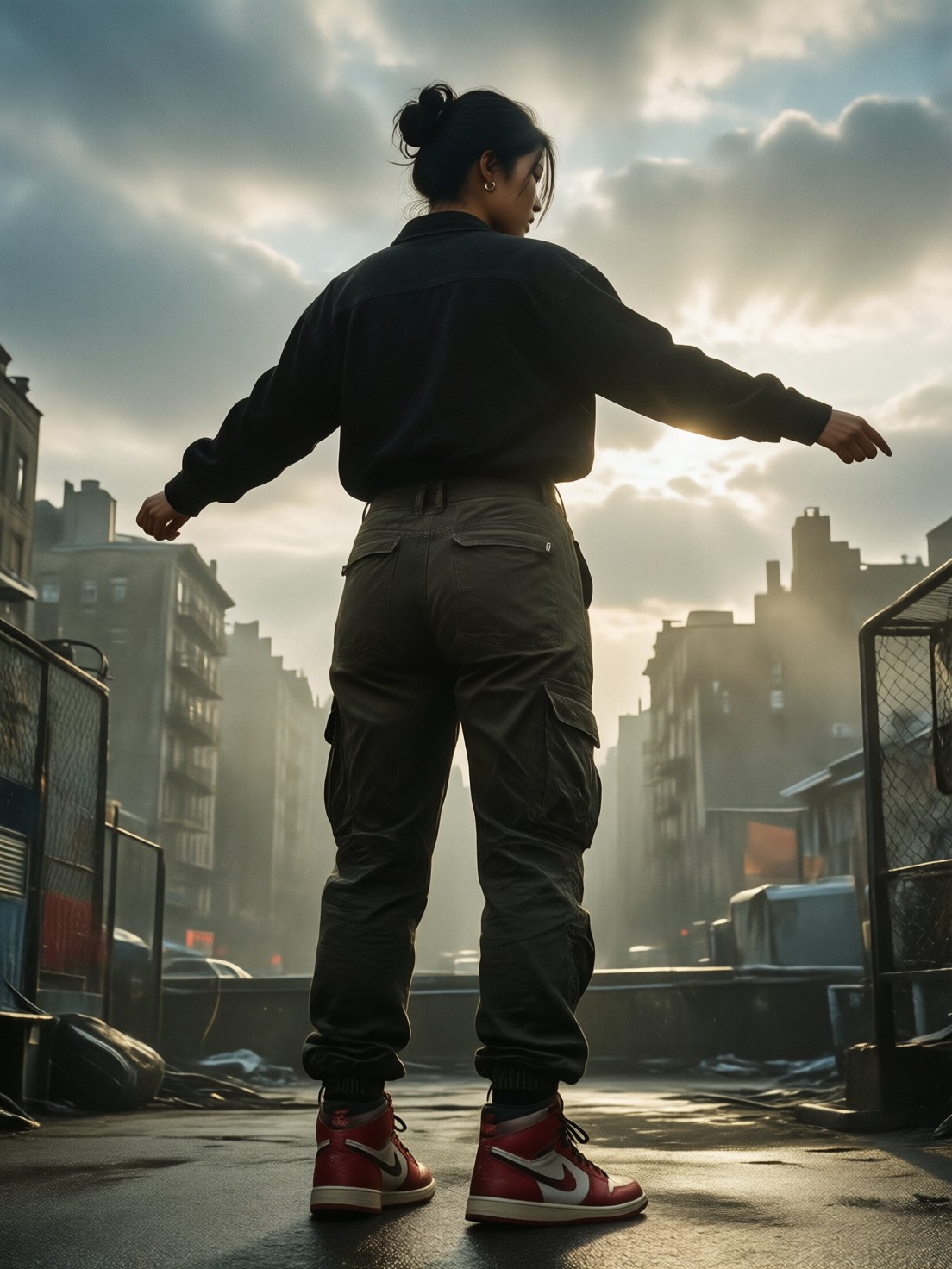 City Rooftop Woman Expressing Freedom — AI generated image