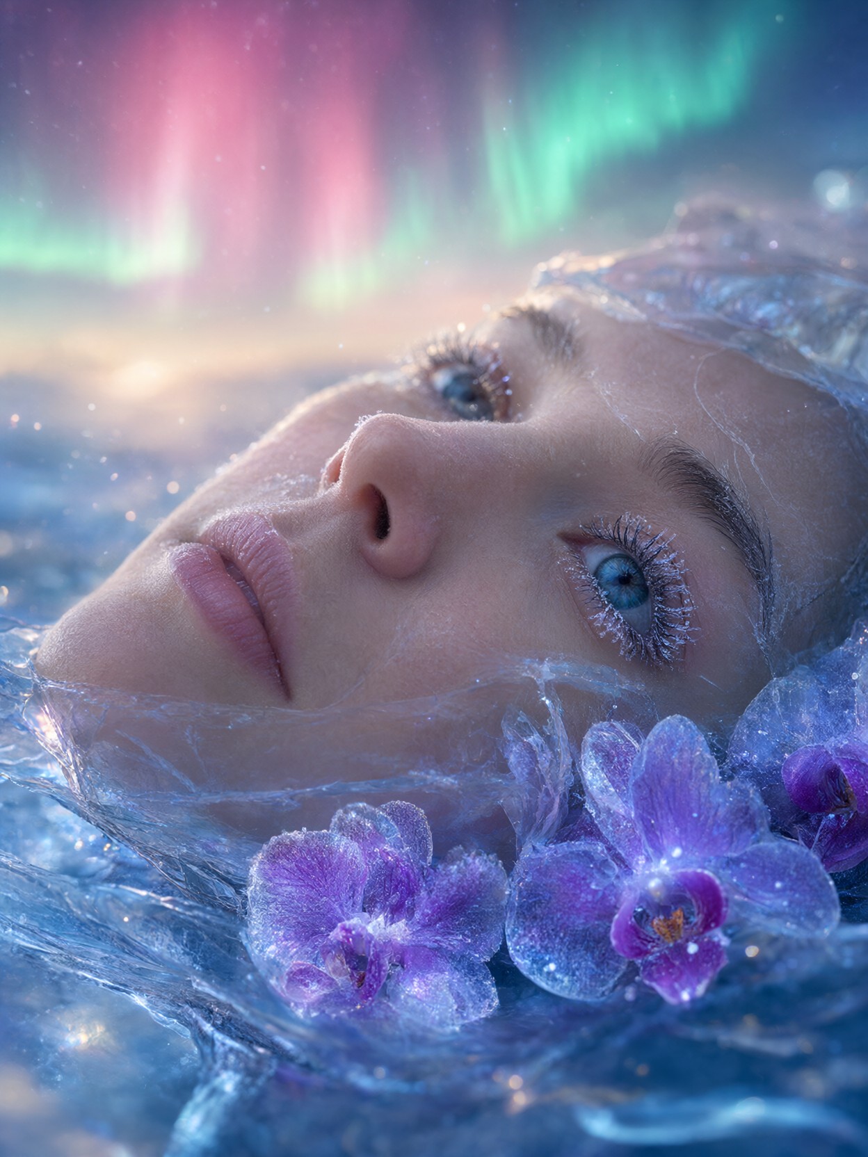 Dreamy Frozen Orchid Aurora Portrait — AI generated image
