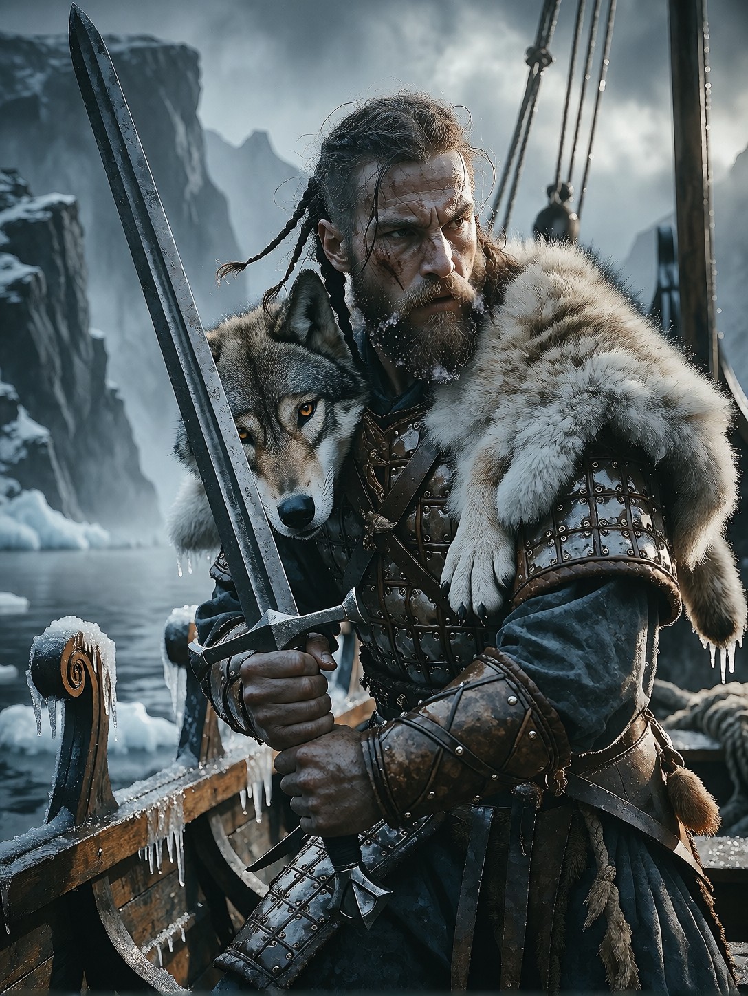 Fierce Viking Warrior With Wolf Pelt — AI generated image
