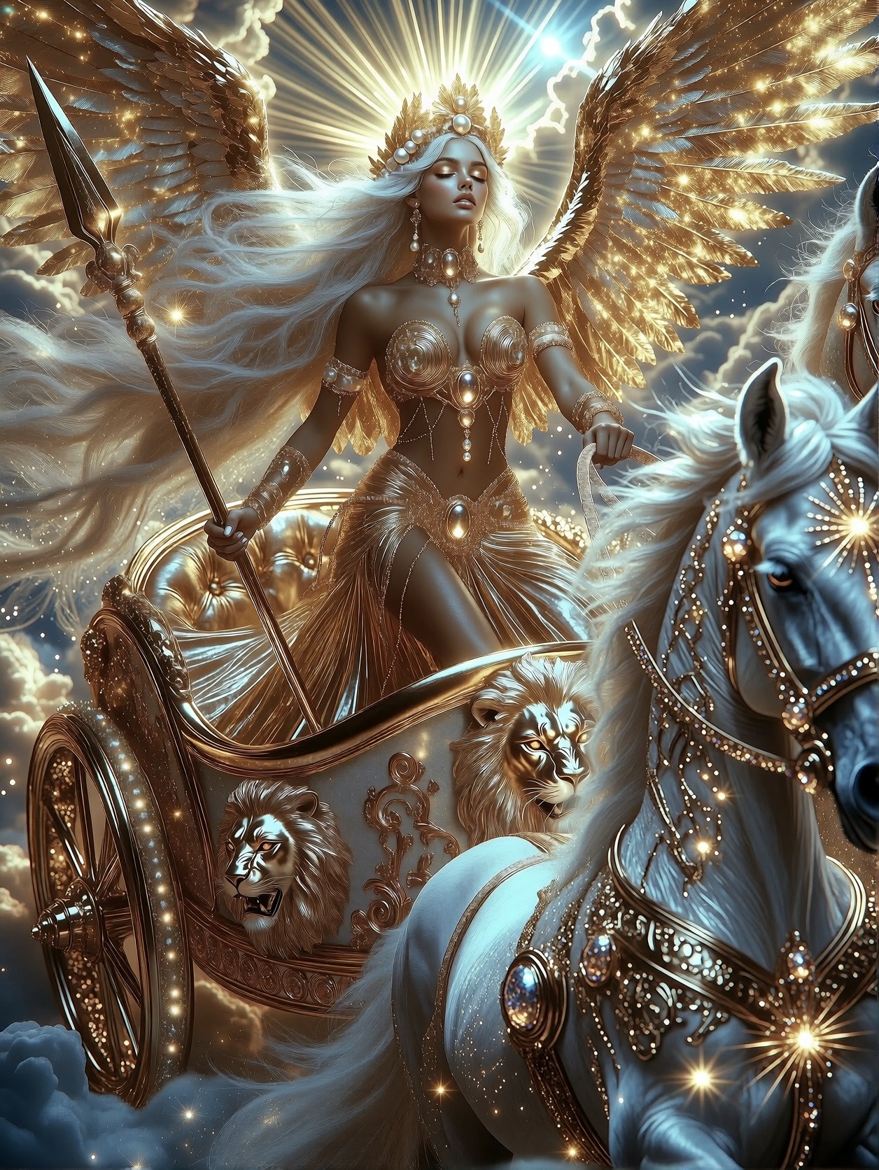 Celestial Goddess on Golden Chariot — AI generated image