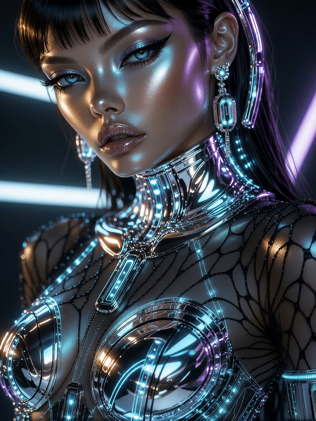 Liquid Chrome Futuristic Glamour Portrait — AI generated image