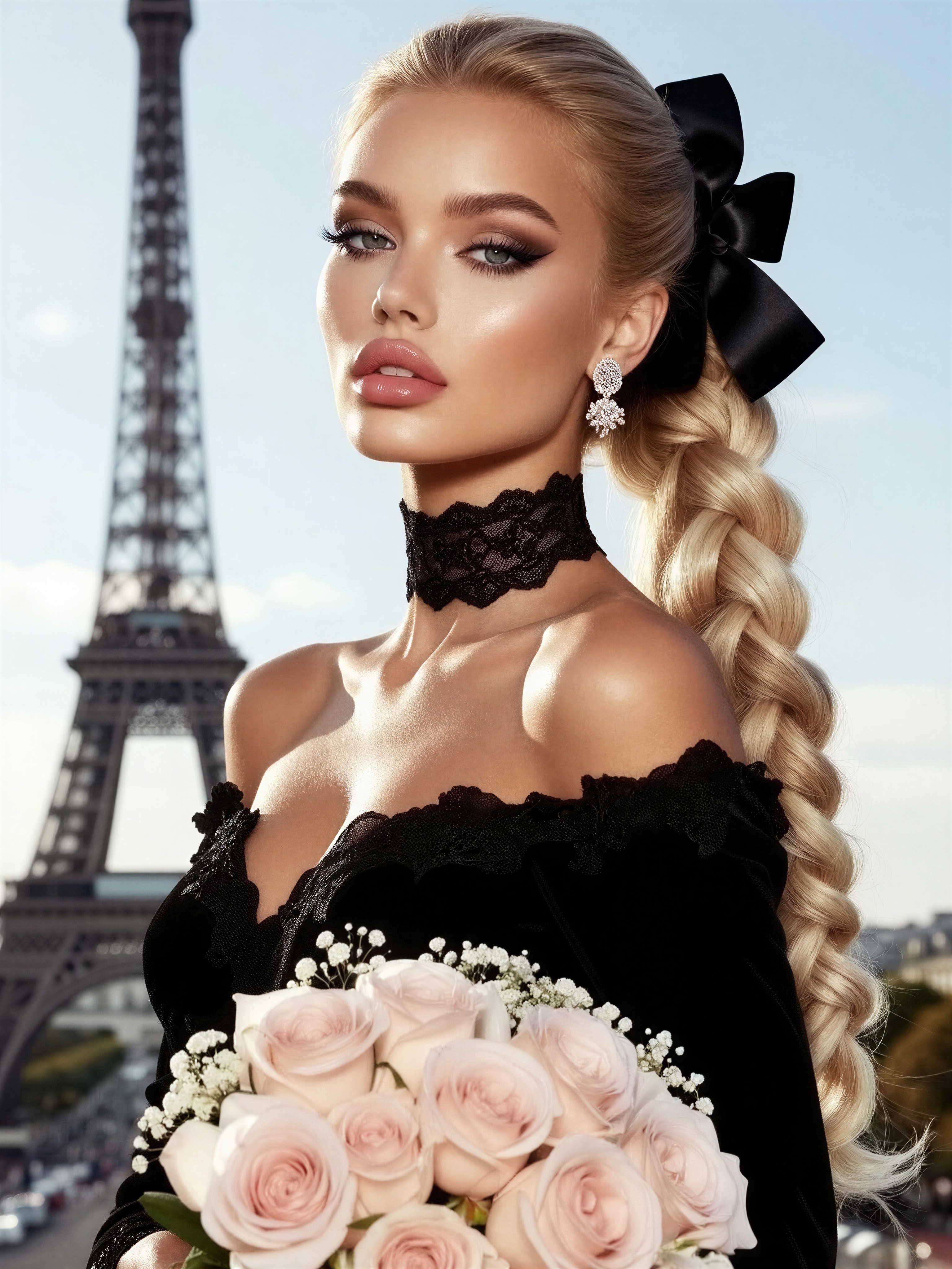 Blonde Fashion Icon with Eiffel Tower — AI generated image