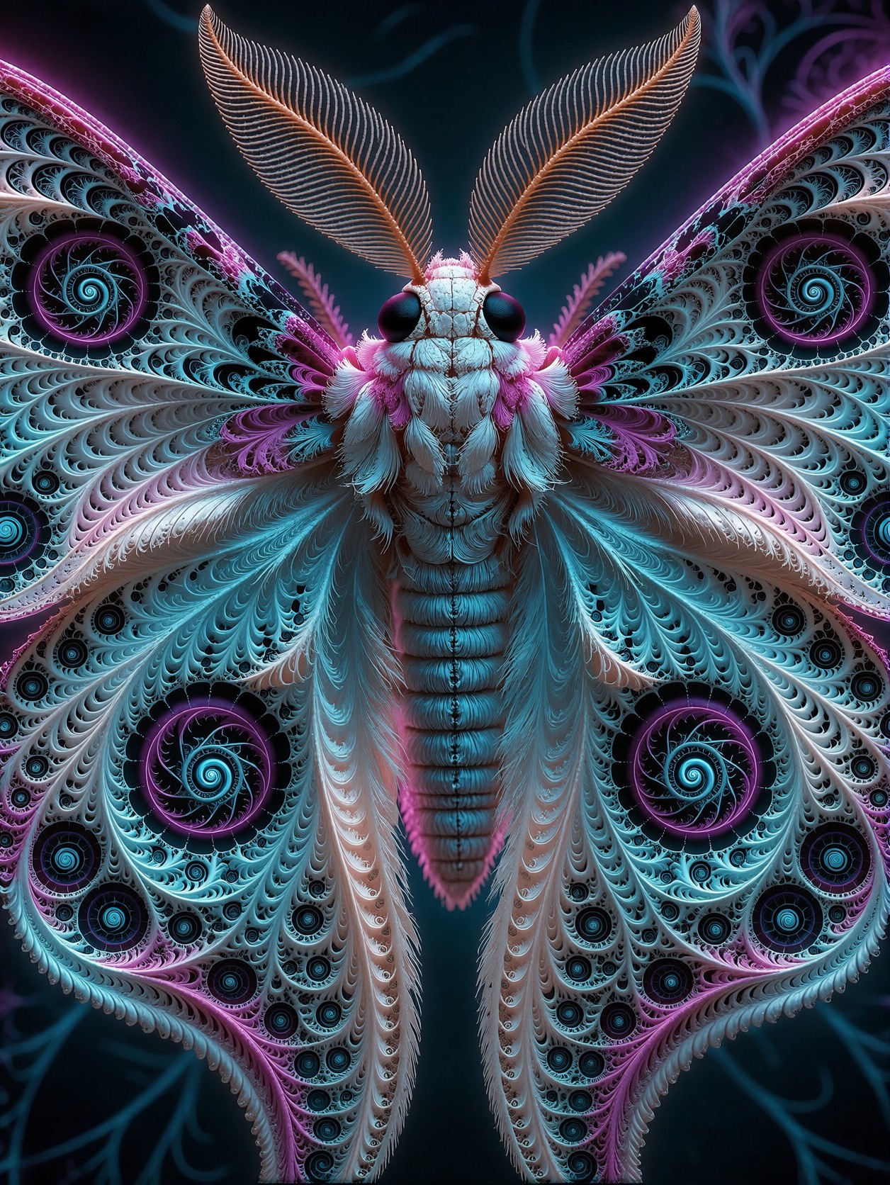 Fractal Winged Ethereal Moth Portrait — AI generated image