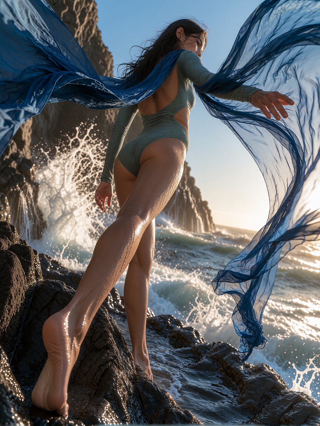 Cinematic Golden Hour Swimwear Editorial — AI generated image