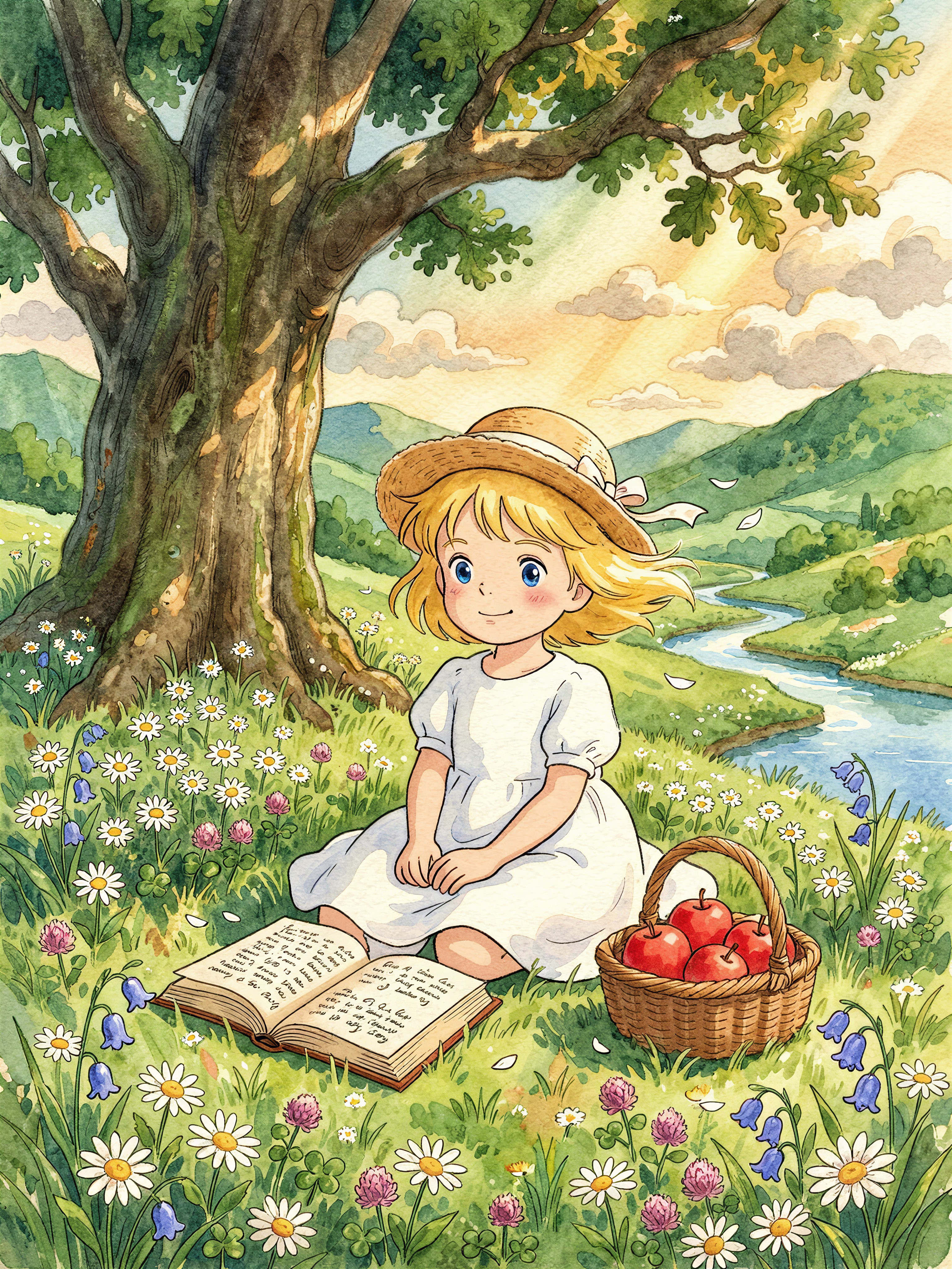 Cute Anime Girl in Blooming Meadow — AI generated image