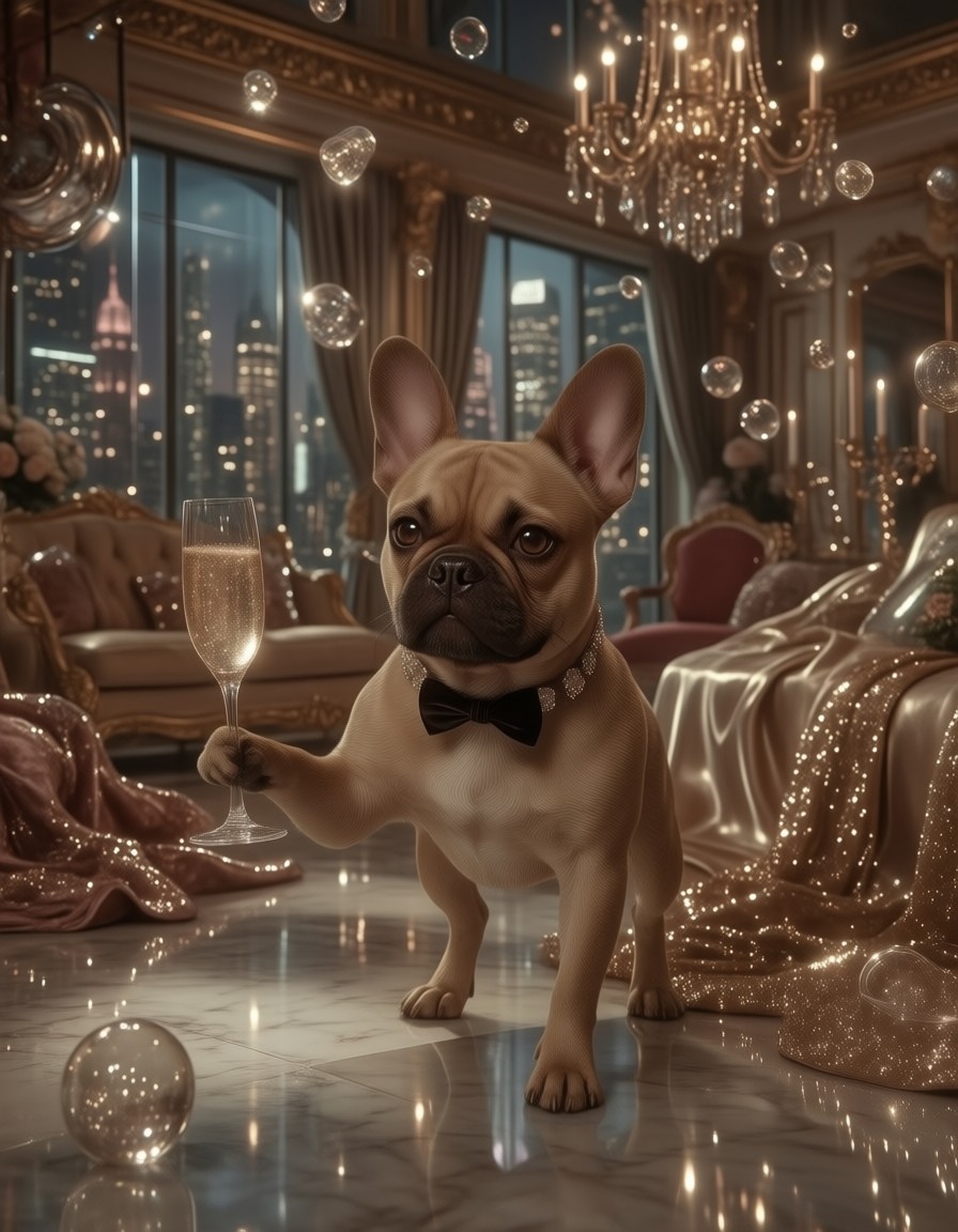Glamorous French Bulldog in Crystal Collar — AI generated image
