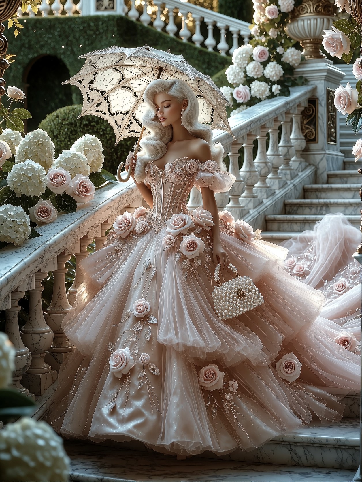 Elegant Woman in Romantic Garden Gown — AI generated image