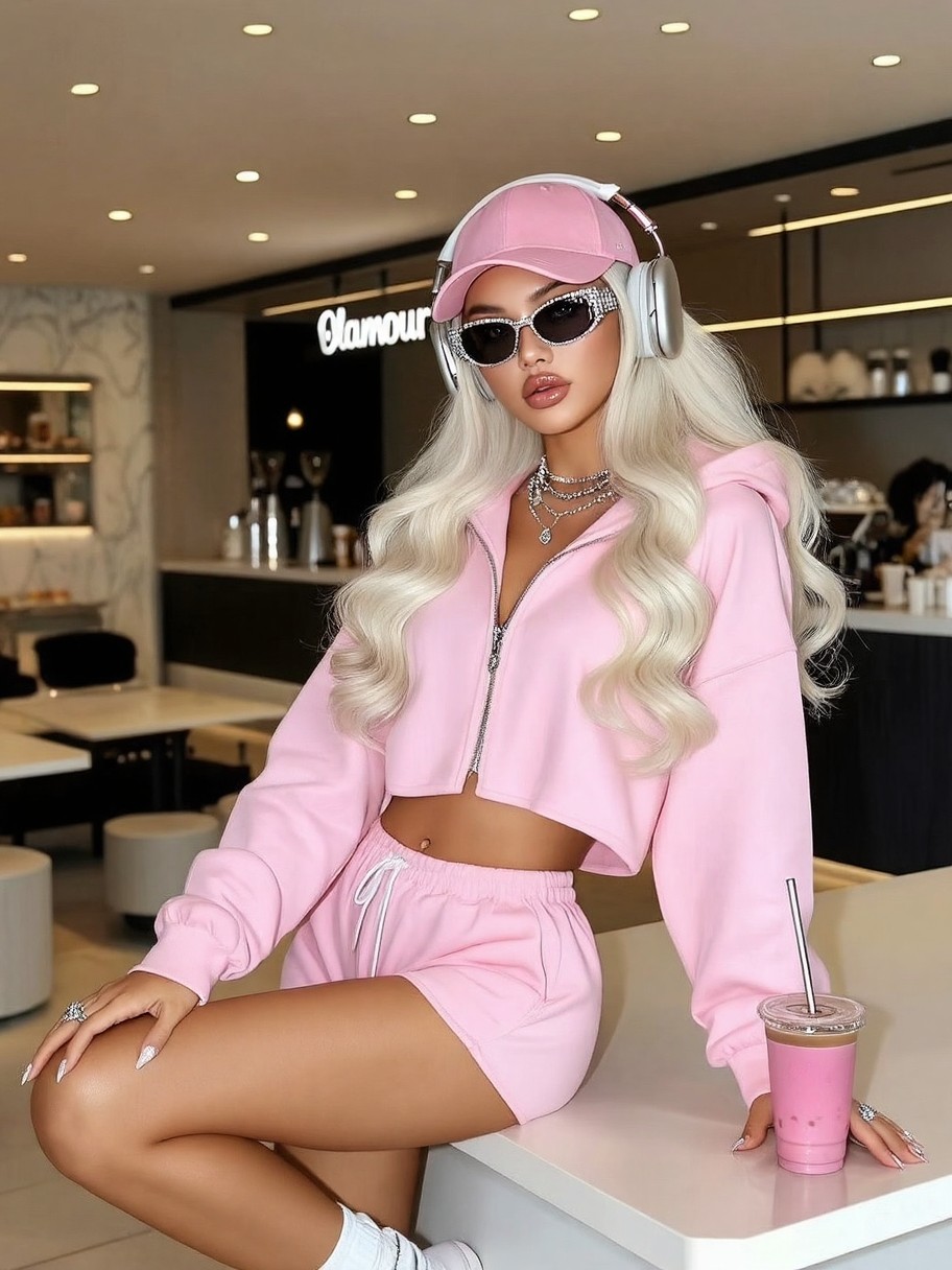 Glamorous Influencer in Luxury Café — AI generated image