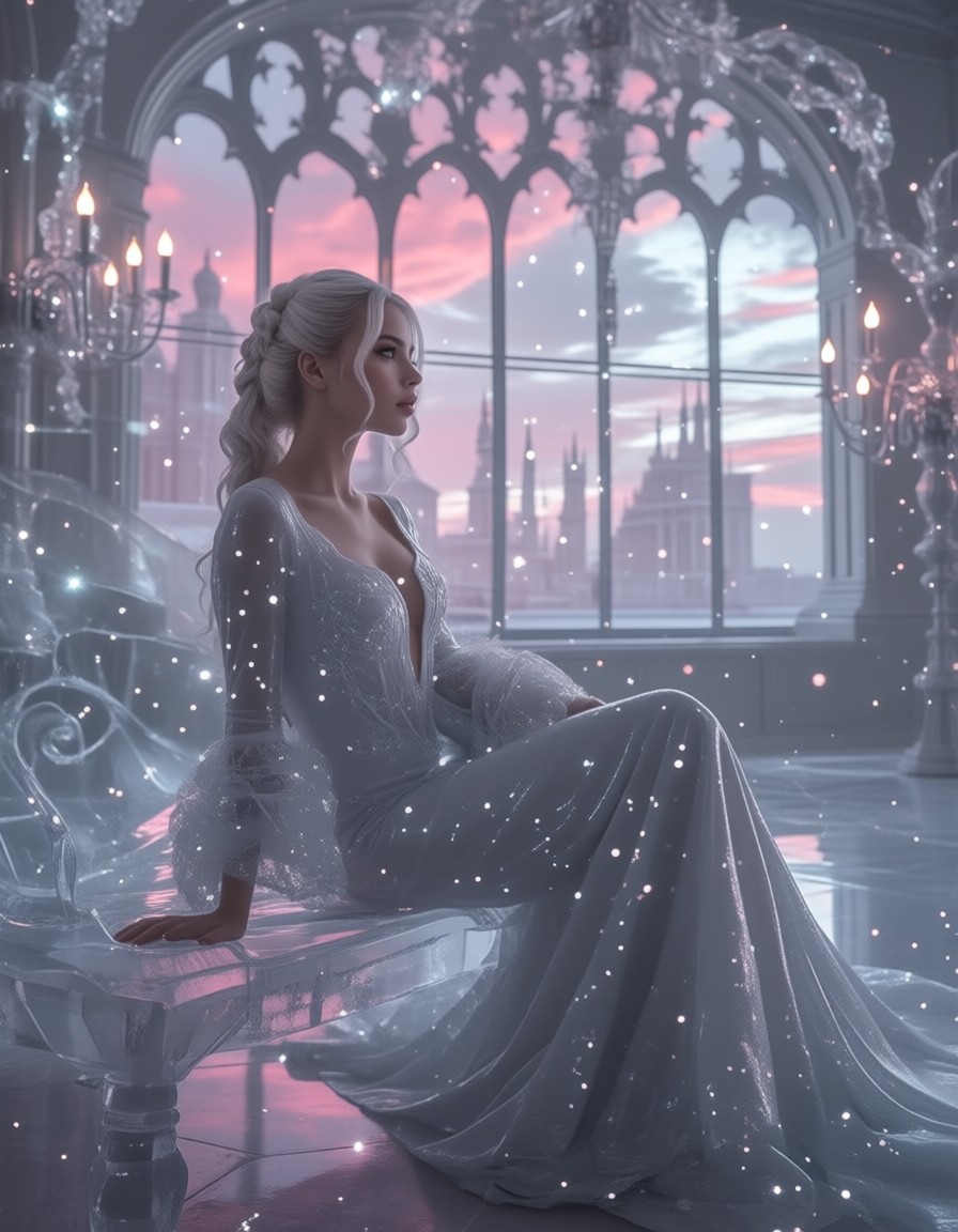 Ethereal Woman on Translucent Bench — AI generated image