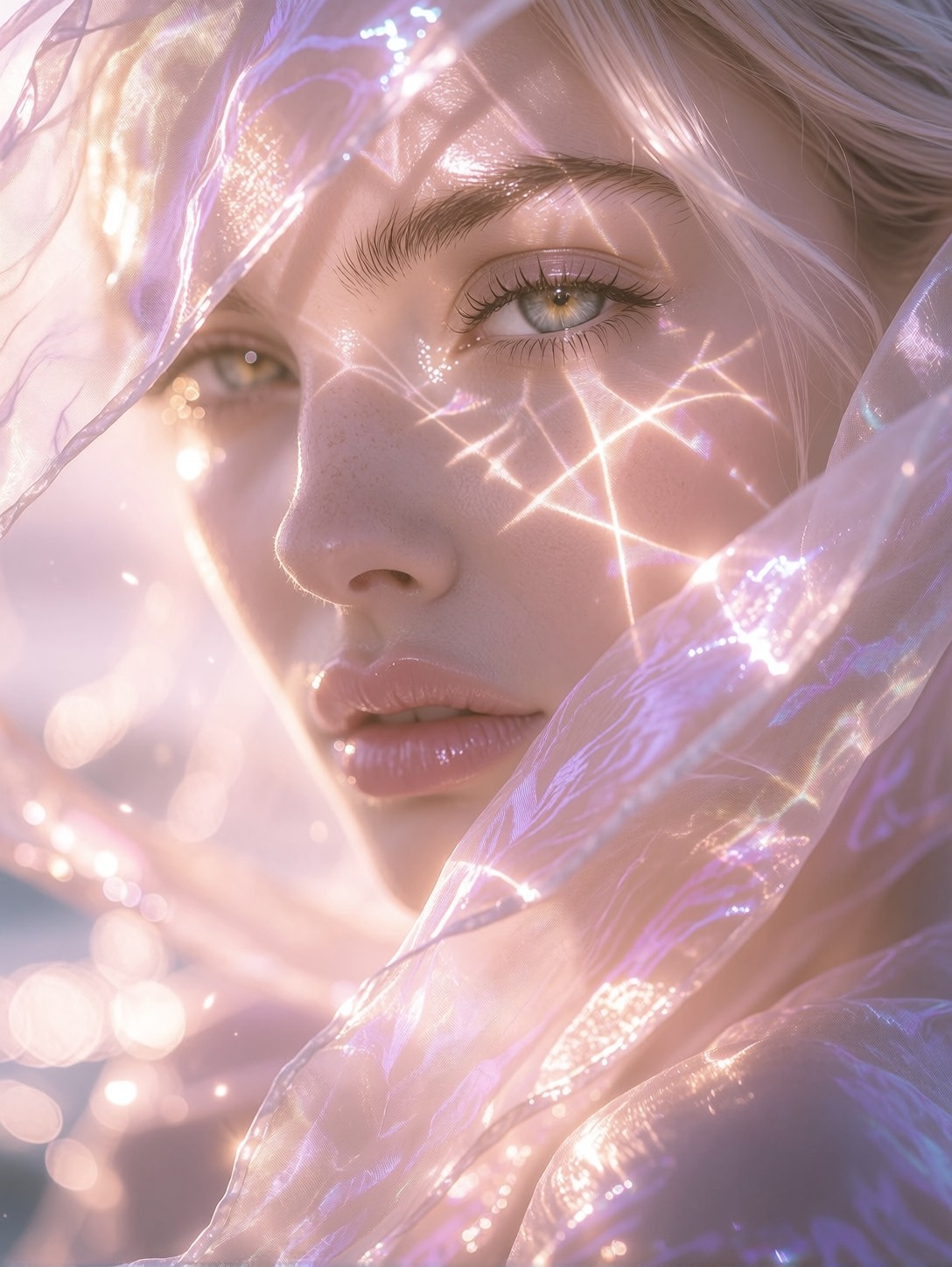 Dreamy Iridescent Veiled Portrait — AI generated image