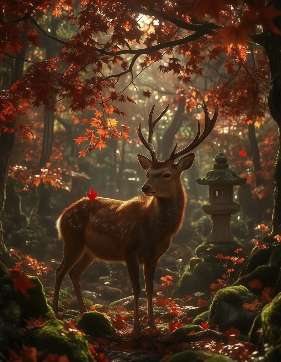 Autumn Deer in Nara Park — AI generated image