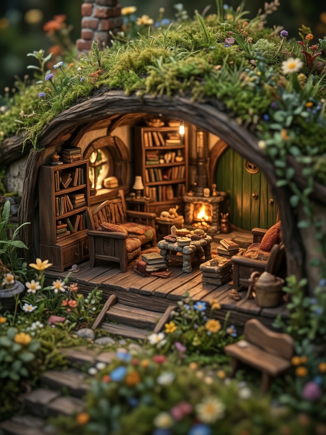 Cozy Hobbit Hole Diorama — AI generated image