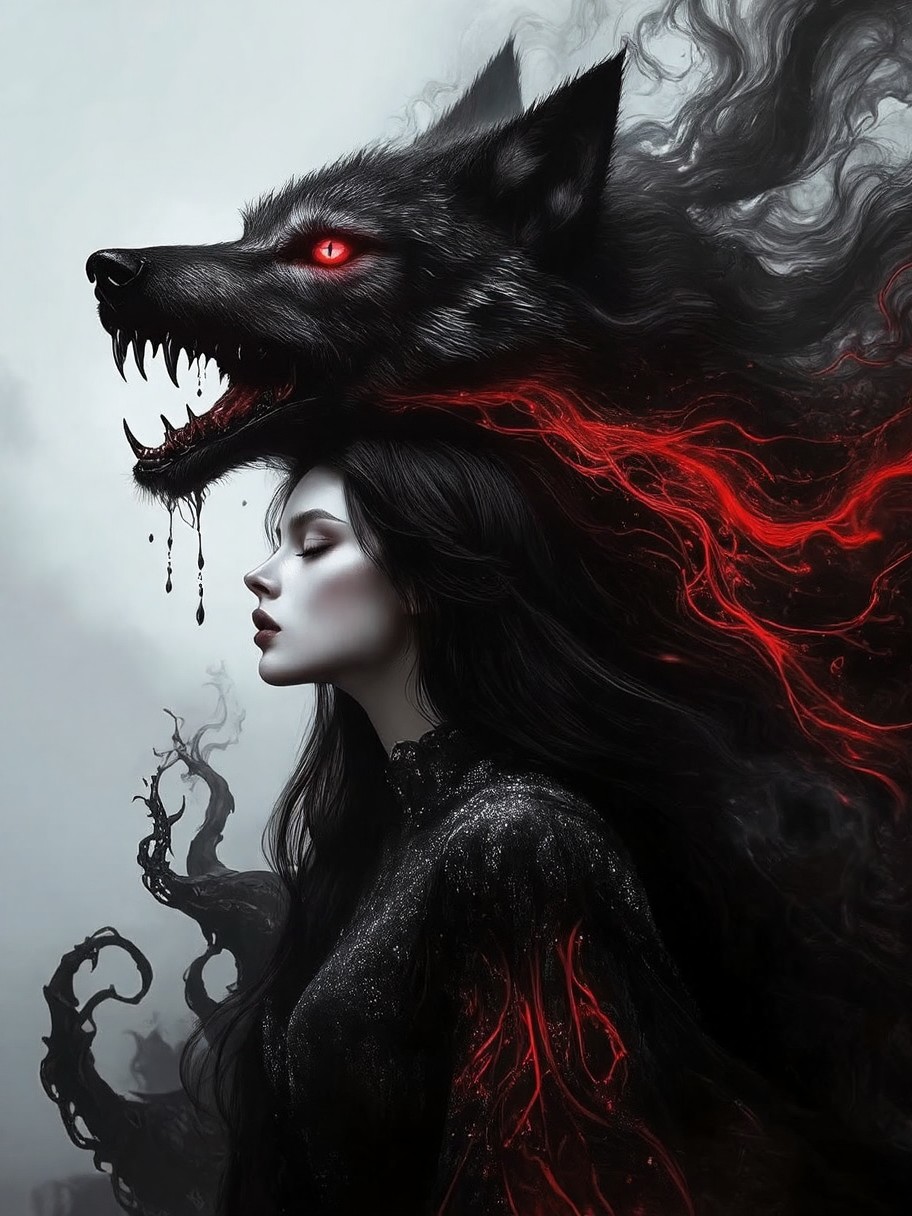 Ethereal Wolf Transformation — AI generated image