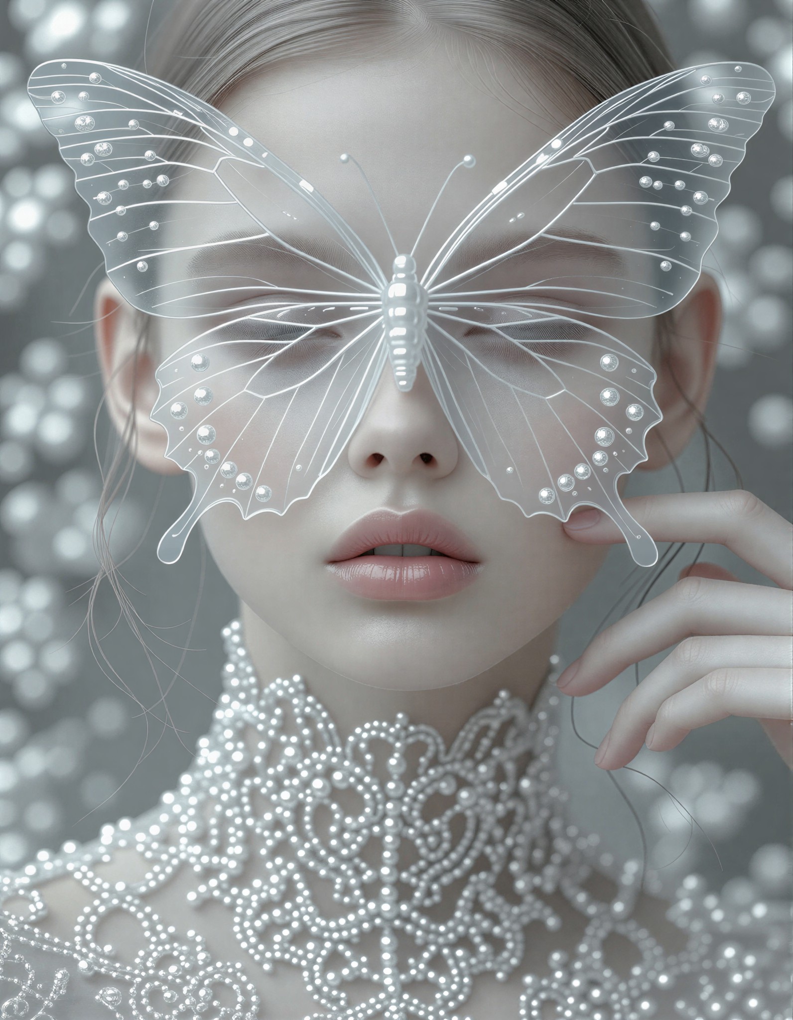 Ethereal Woman with Translucent Butterfly — AI generated image