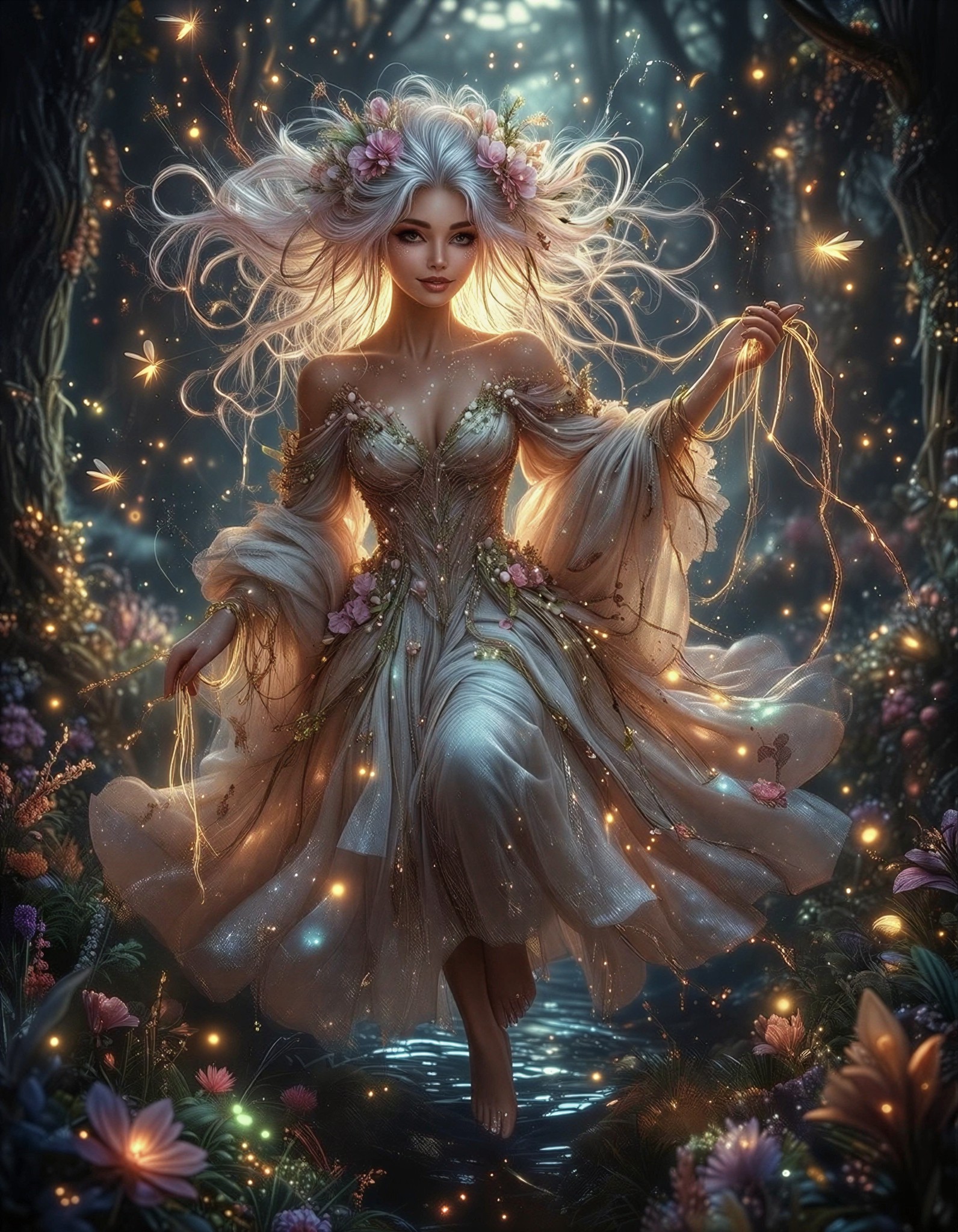 Ethereal Fantasy Woman in Celestial Forest — AI generated image
