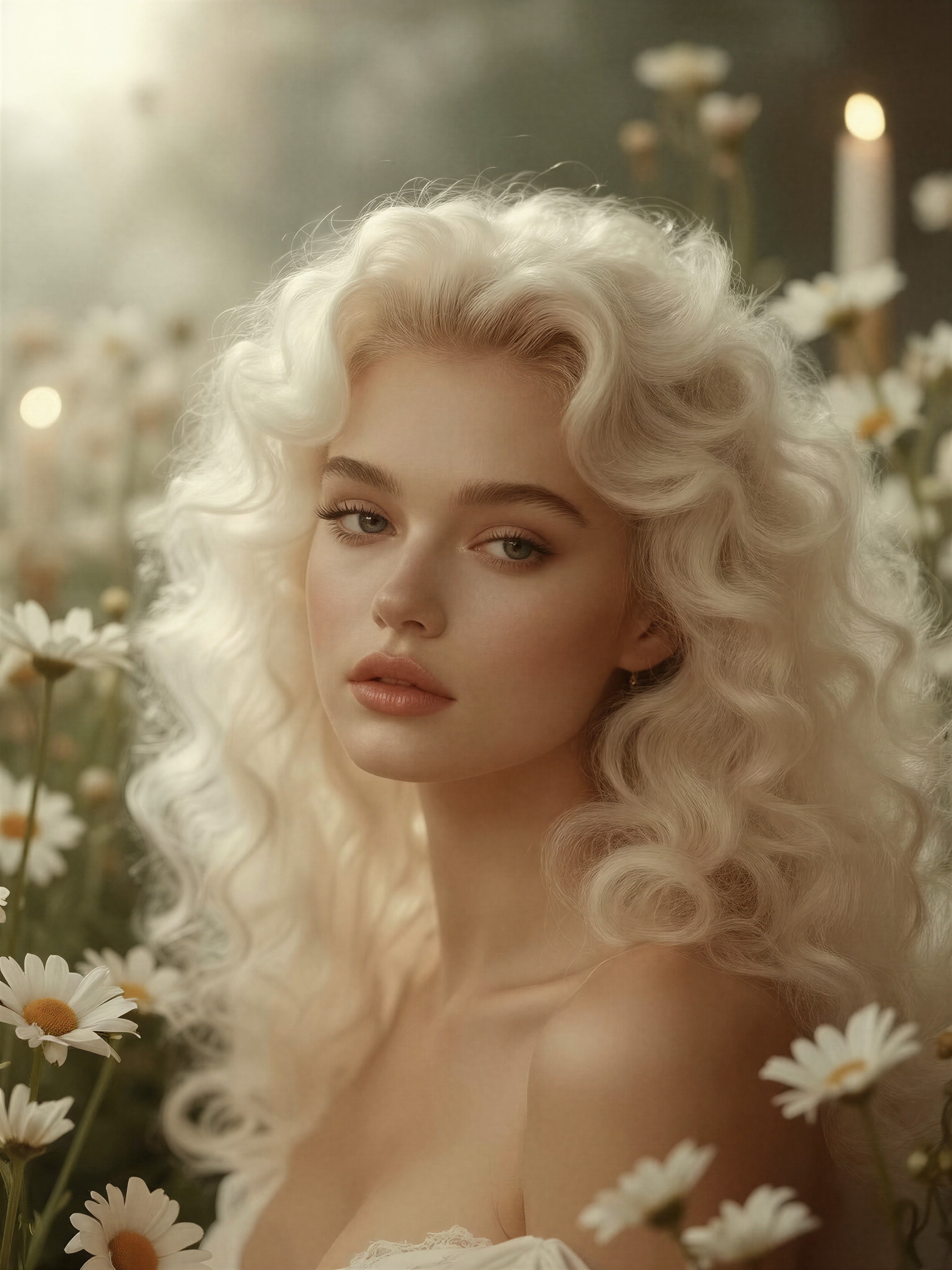 Dreamy Portrait of Woman in Daisy Field — AI generated image