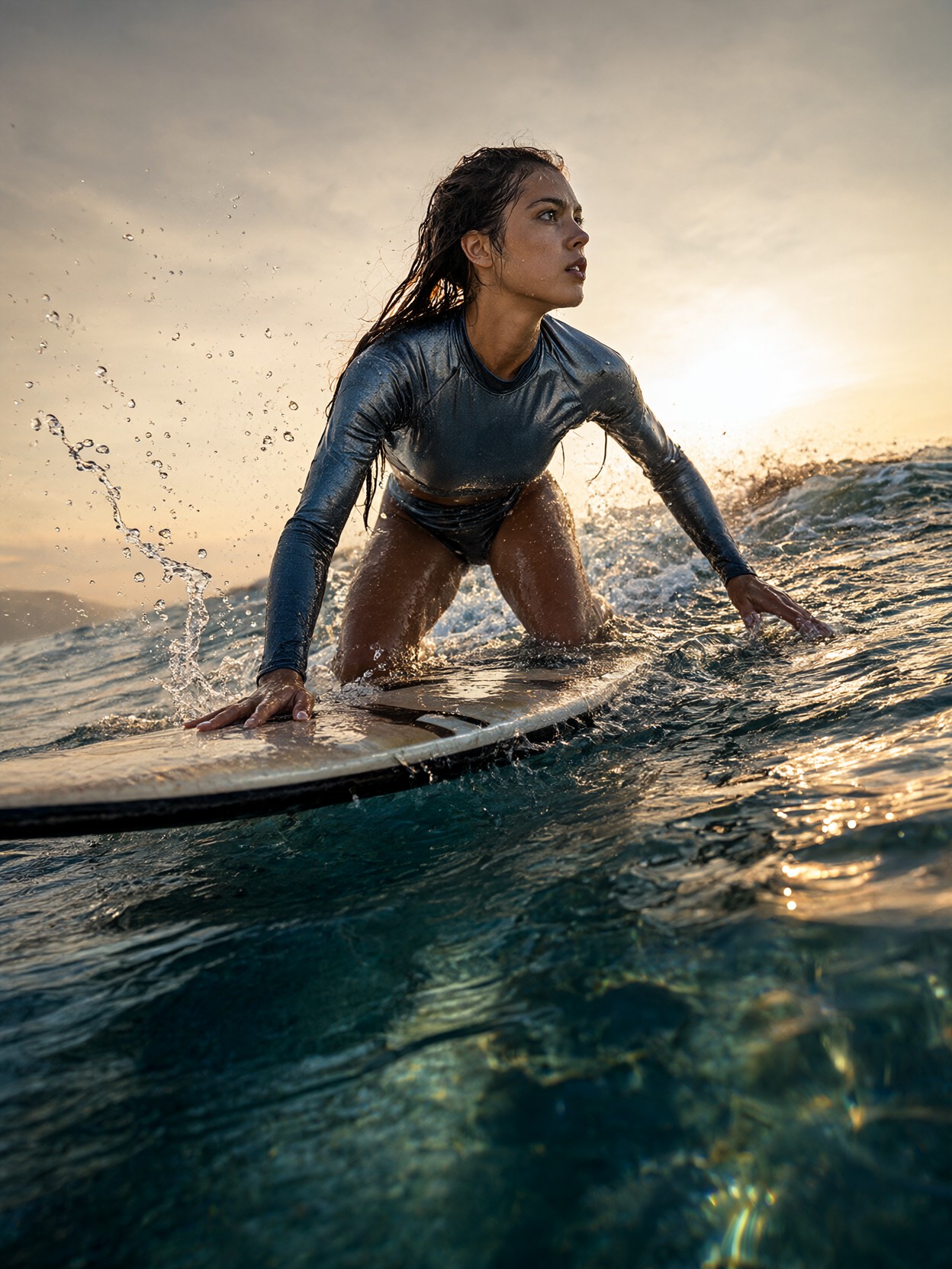 Golden Hour Surf Paddling — AI generated image
