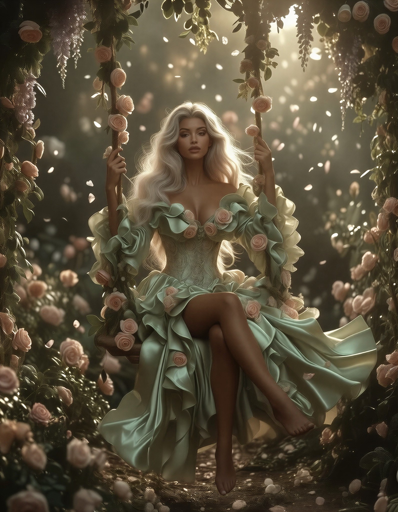 Dreamy Garden Swing in Dawn Light — AI generated image