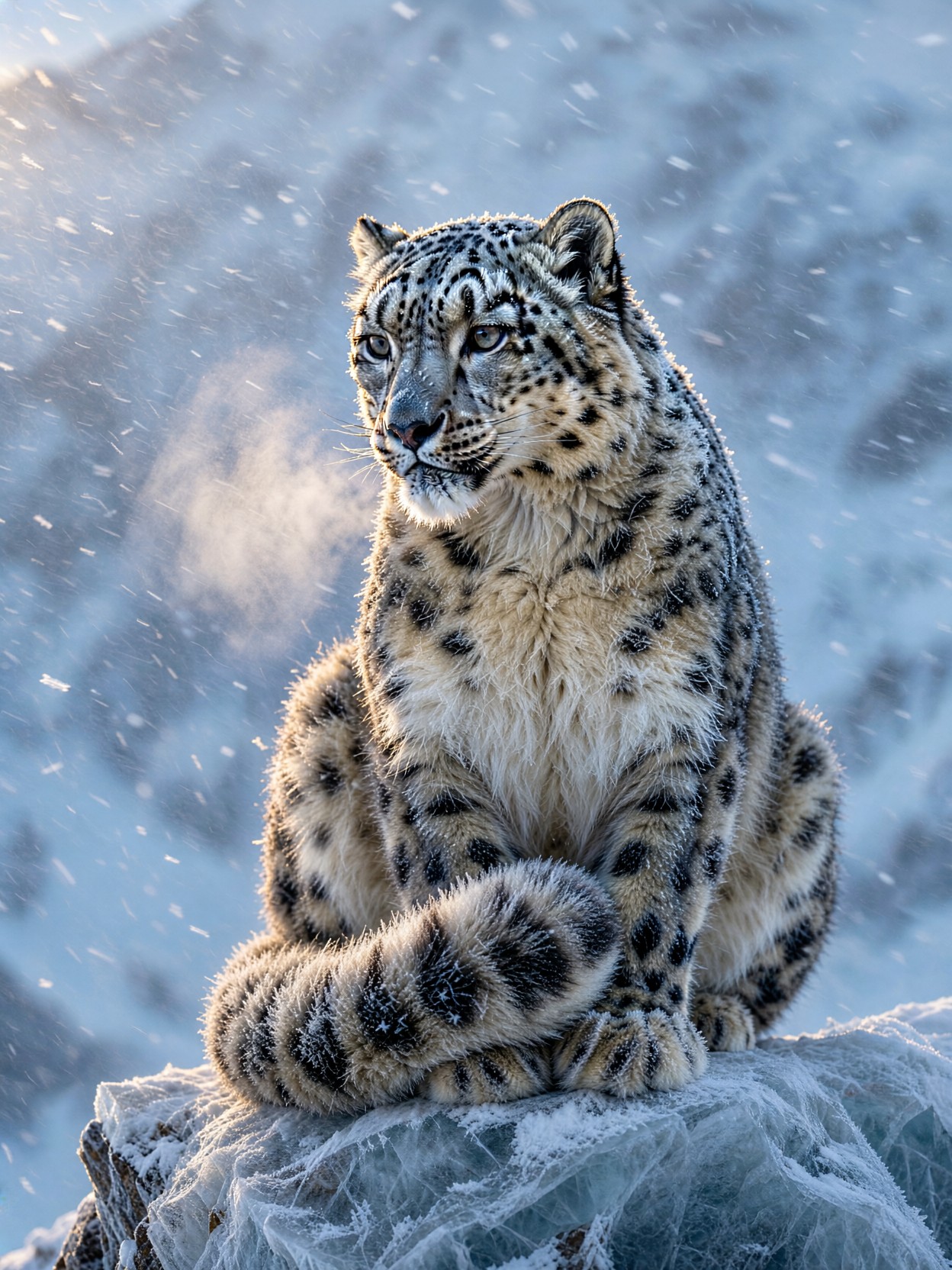 Snow Leopard In Himalayan Snowstorm — AI generated image