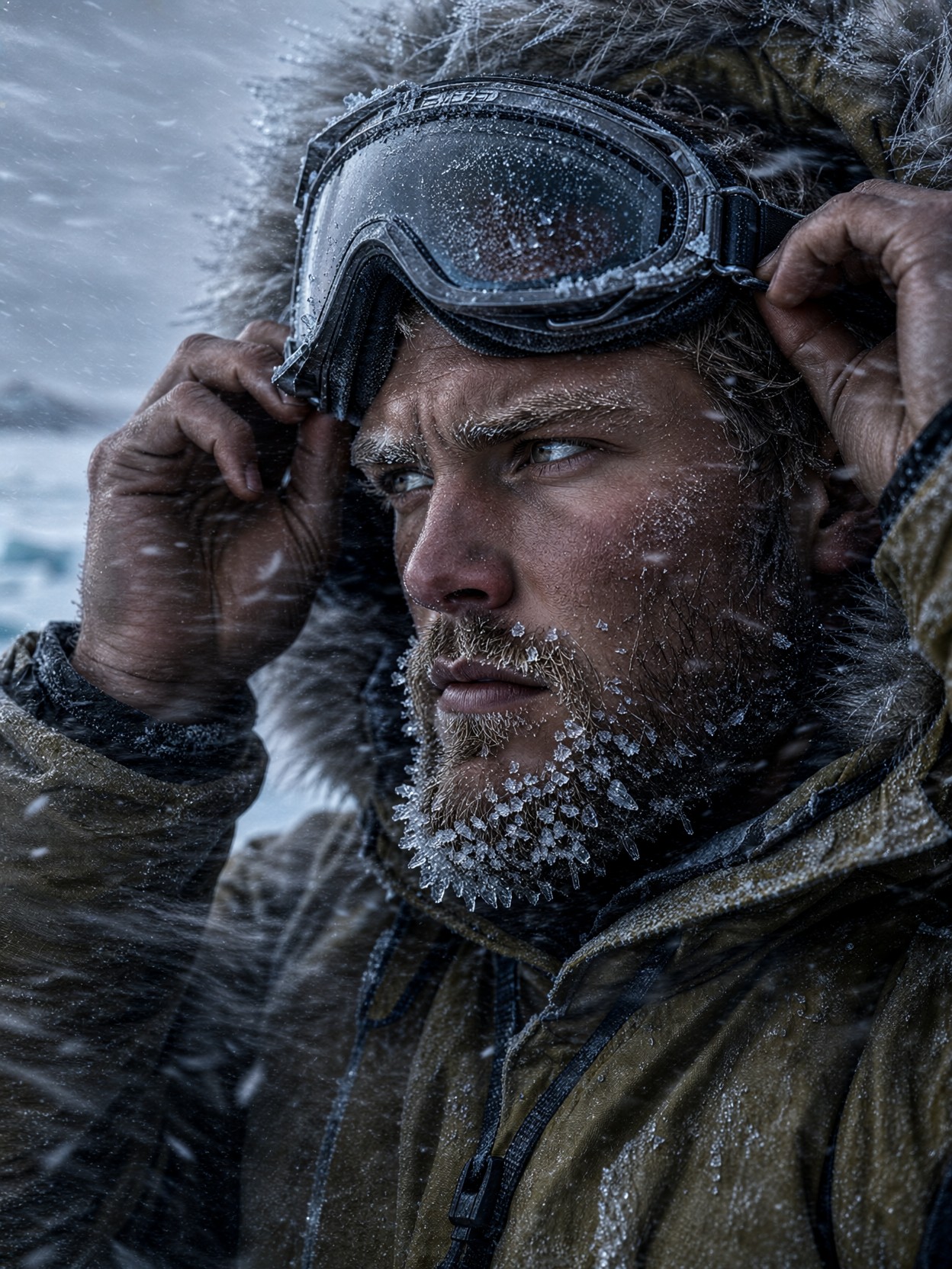 Rugged Arctic Explorer In Snowstorm — AI generated image