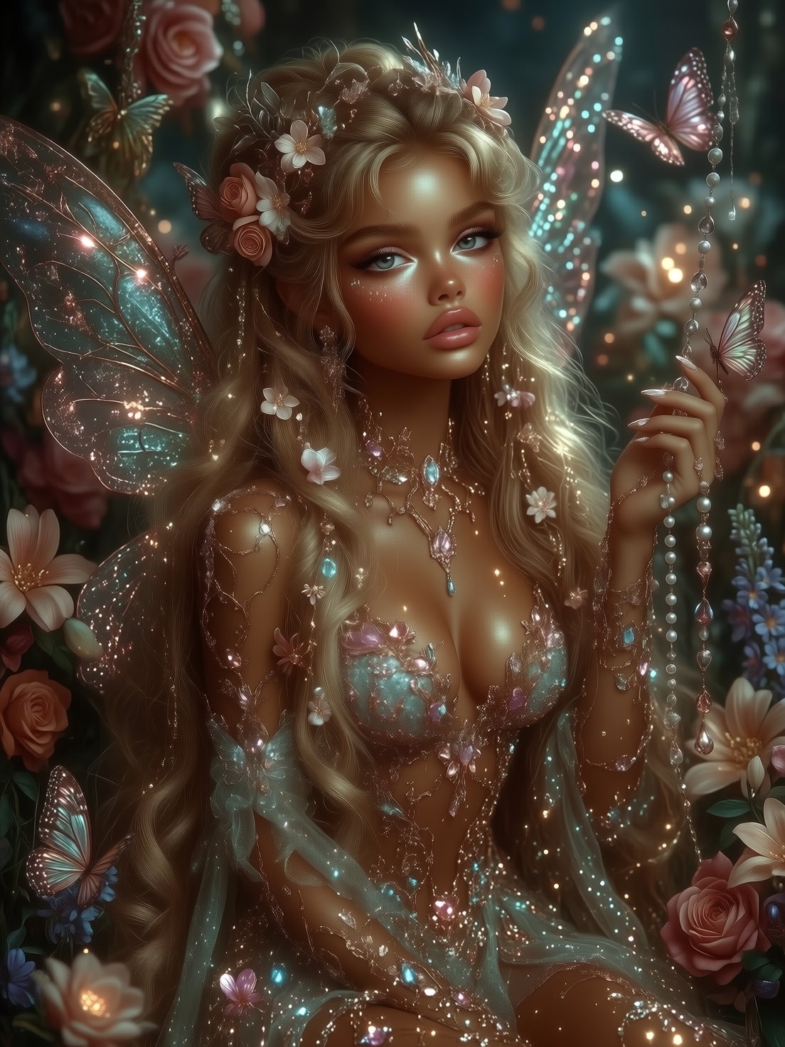 Ethereal Fairy Amidst Luminous Flowers — AI generated image