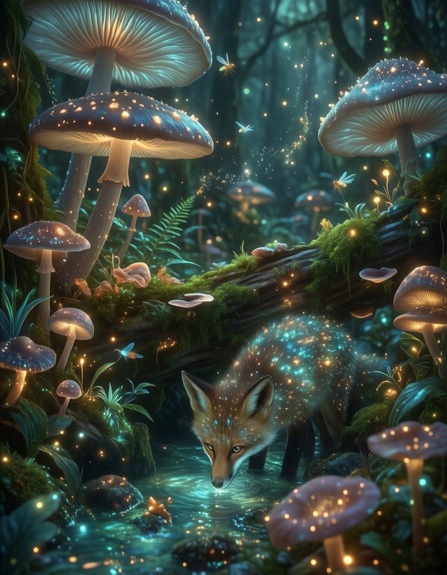 Bioluminescent Forest at Midnight — AI generated image
