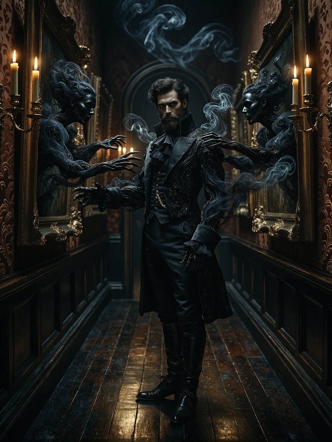 Nobleman Standing In Dark Museum Hallway — AI generated image