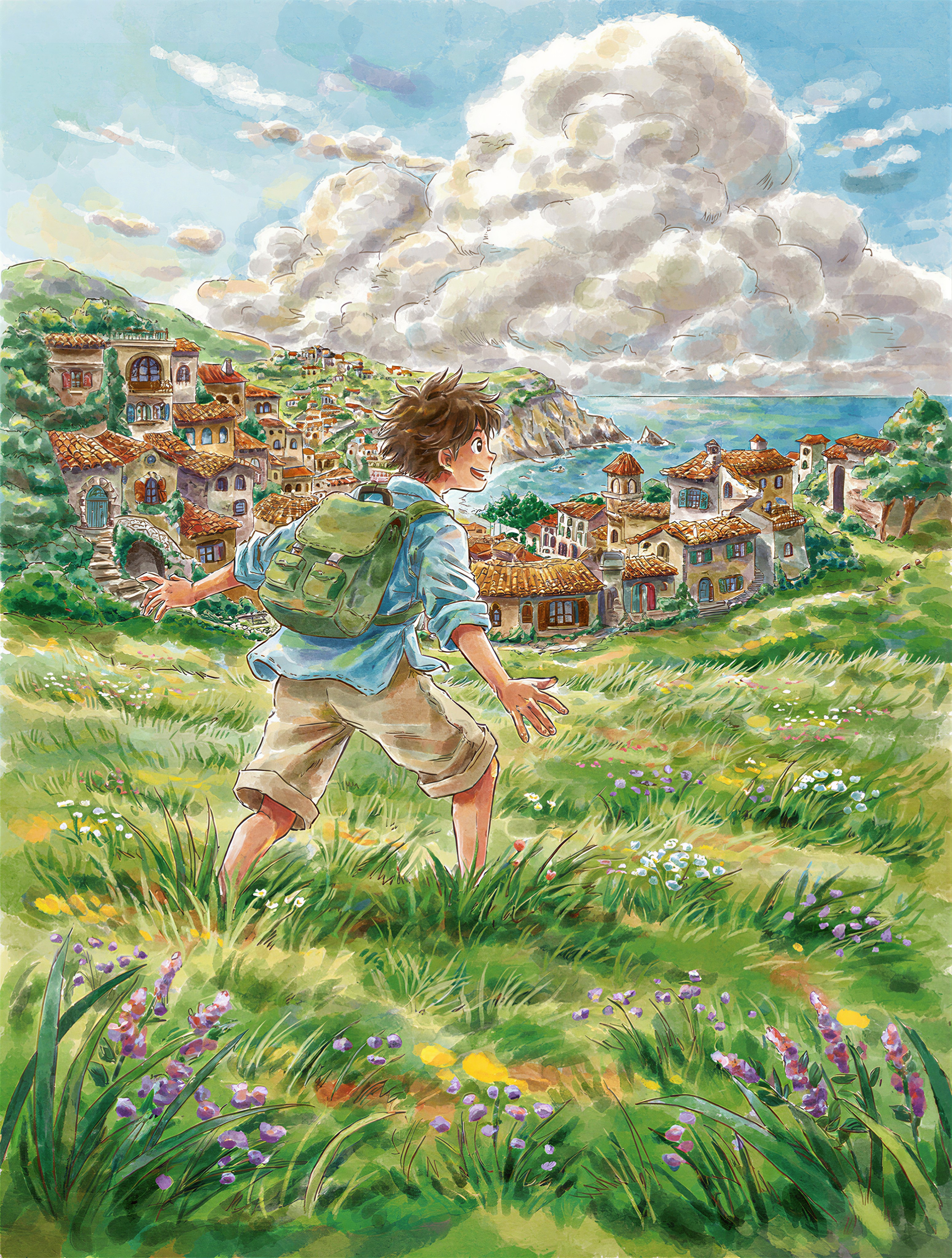 Studio Ghibli Coastal Town Scene — AI generated image
