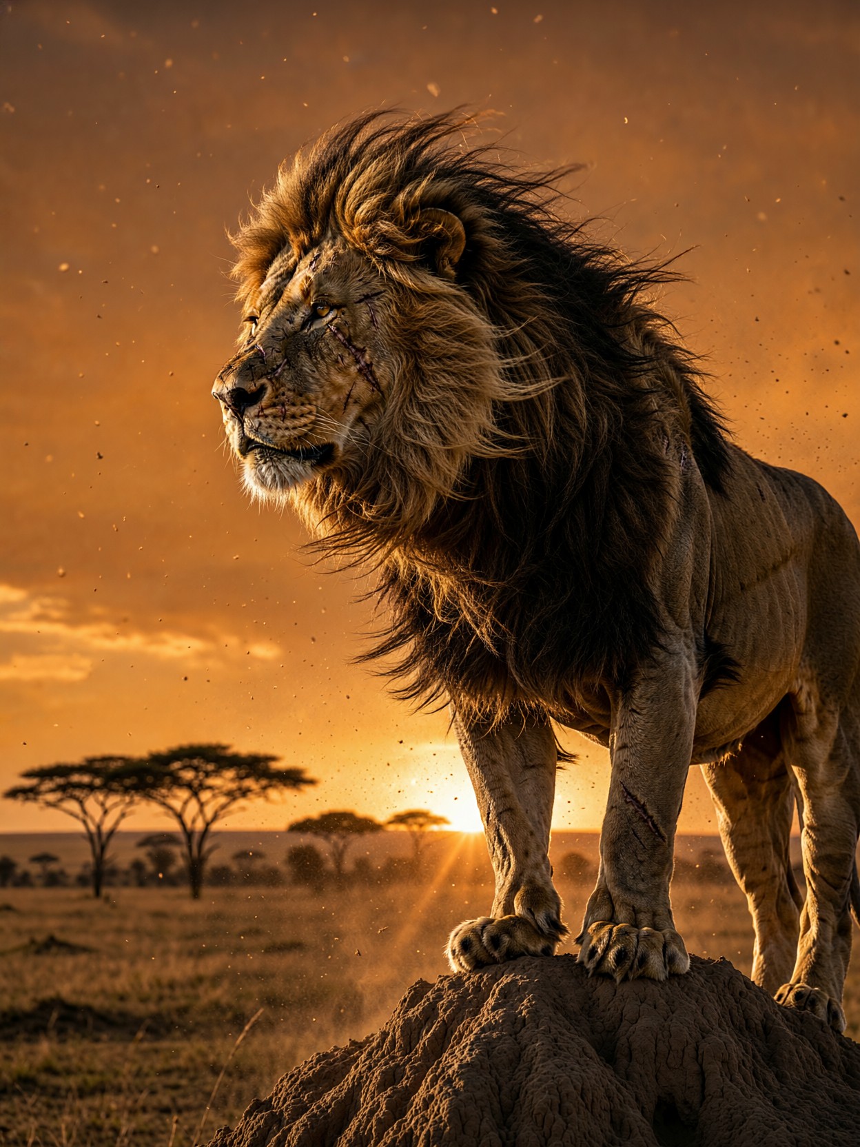 Battle Worn Lion At Sunset — AI generated image