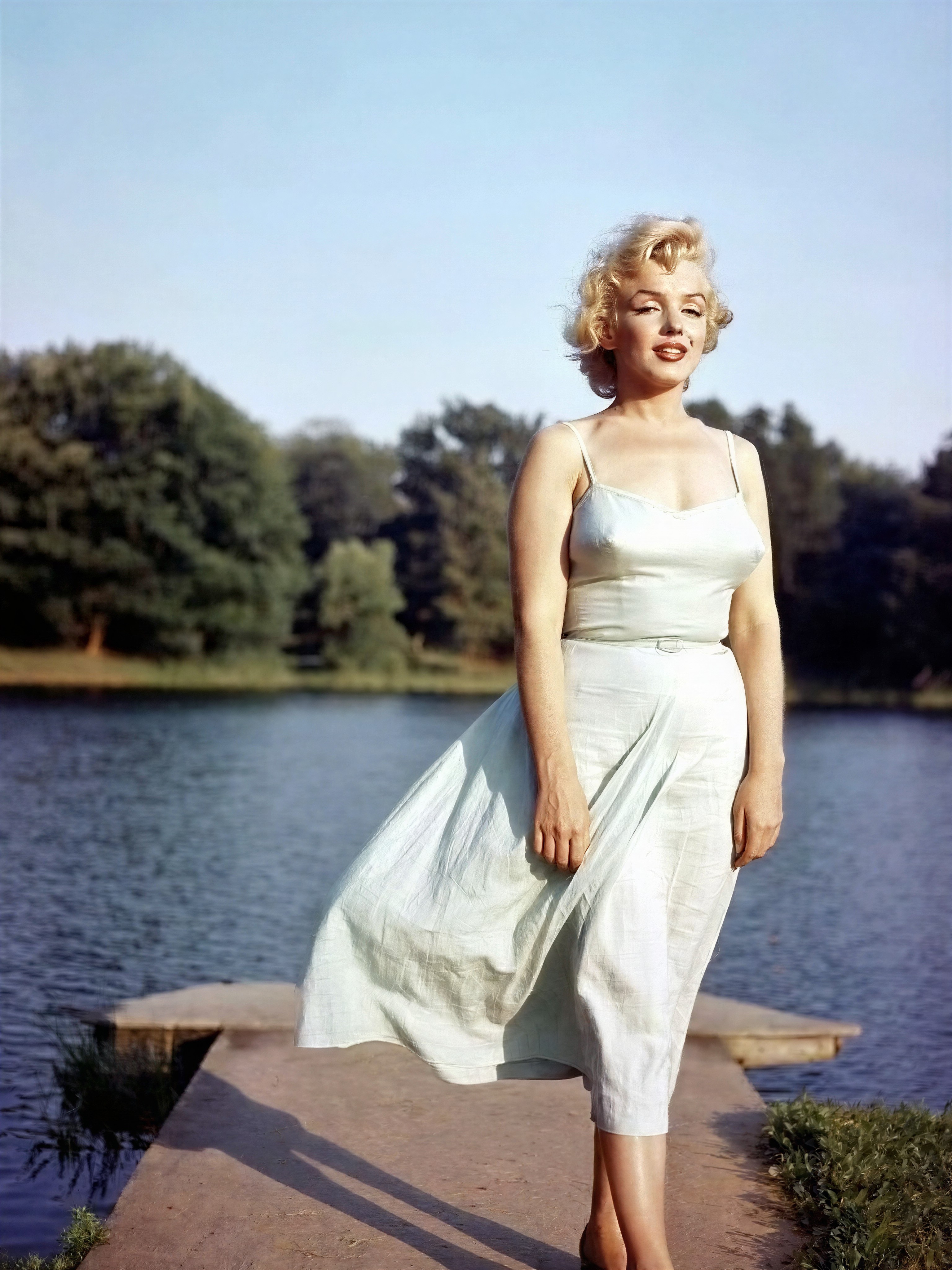 Marilyn Monroe at Lakeside in Summer Dress — AI generated image