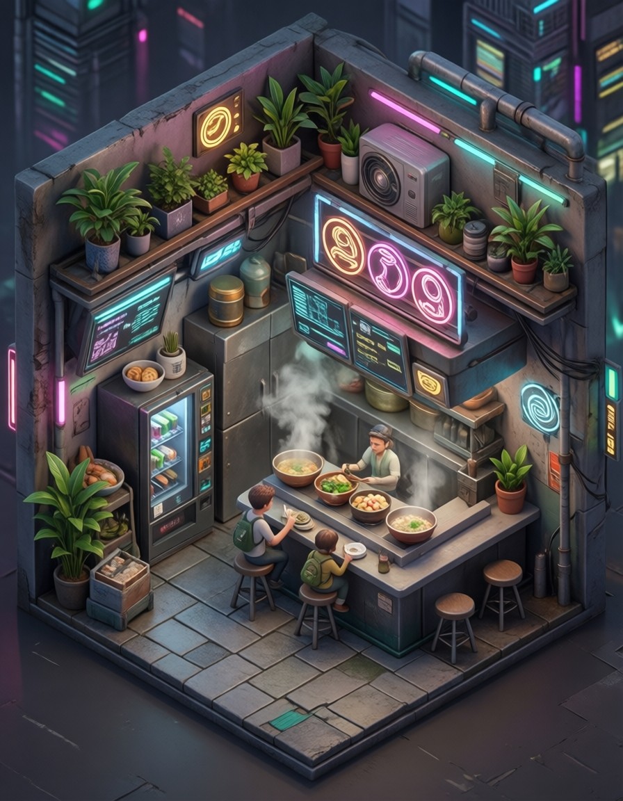 Cyberpunk Ramen Shop Corner — AI generated image