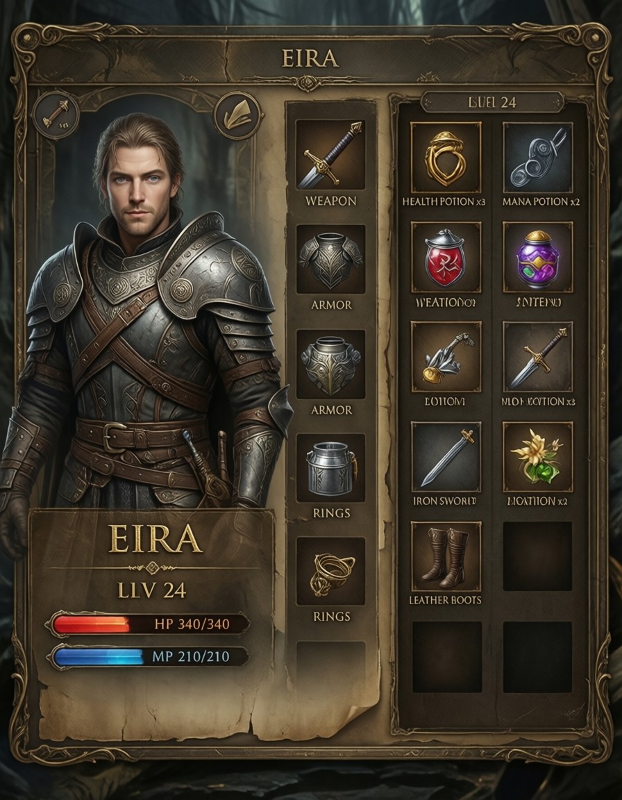 Fantasy RPG Inventory UI — AI generated image