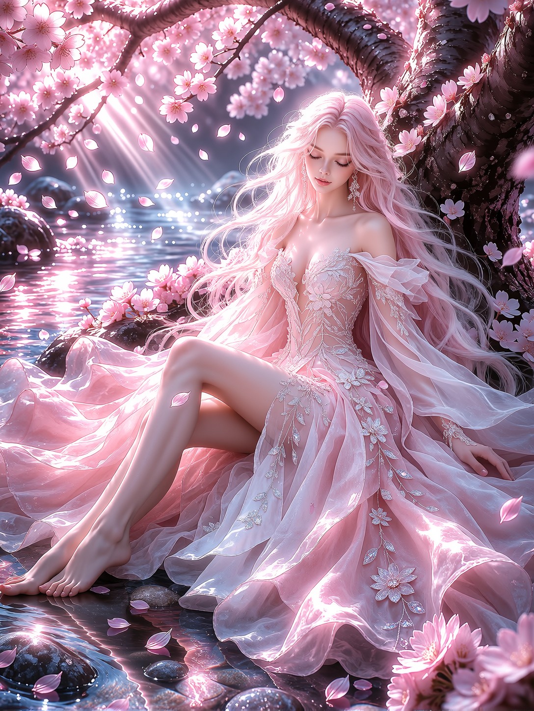 Ethereal Maiden Under The Glowing Cherry Blossoms — AI generated image