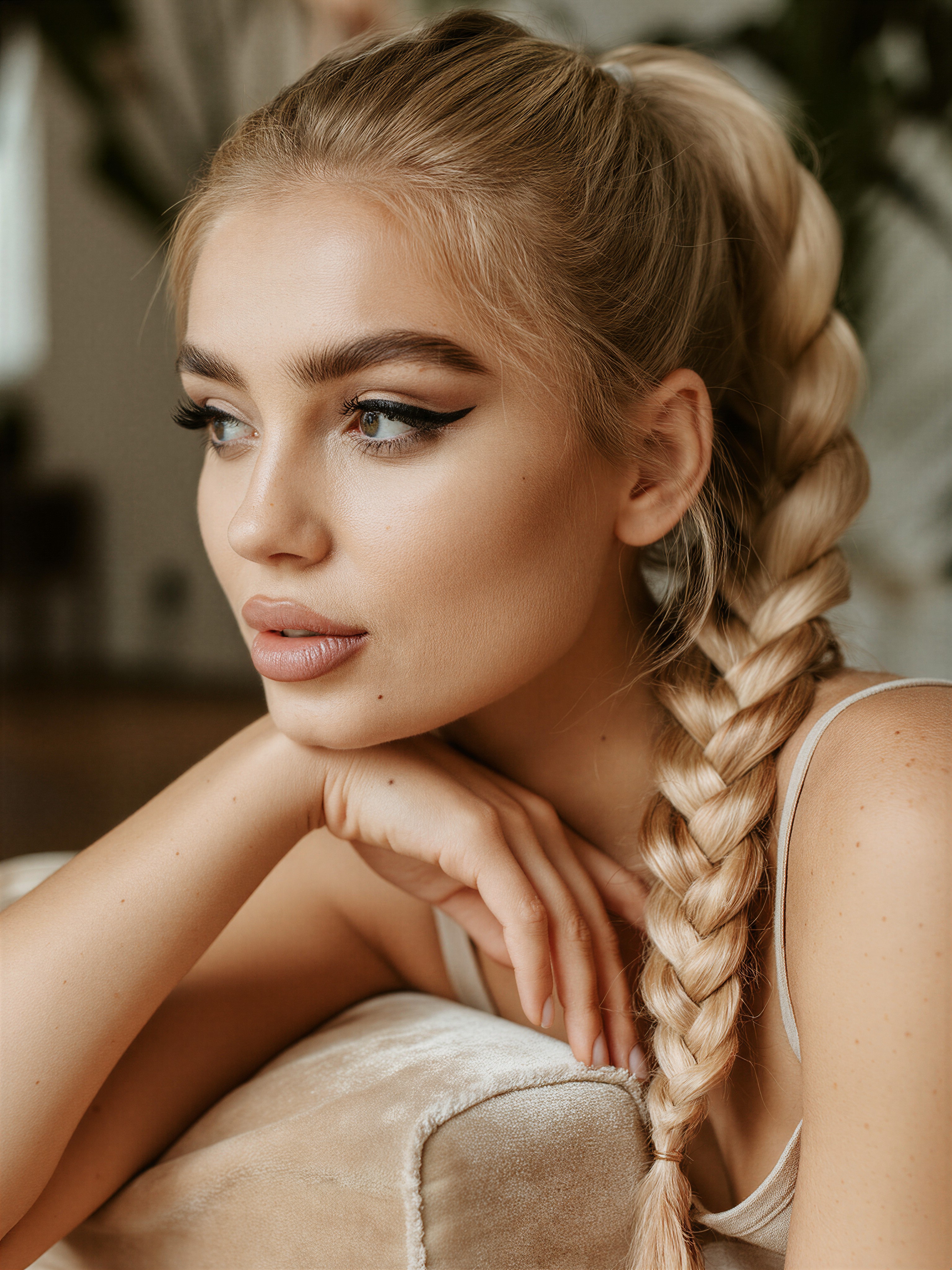 Realistic Portrait of Contemplative Young Woman — AI generated image