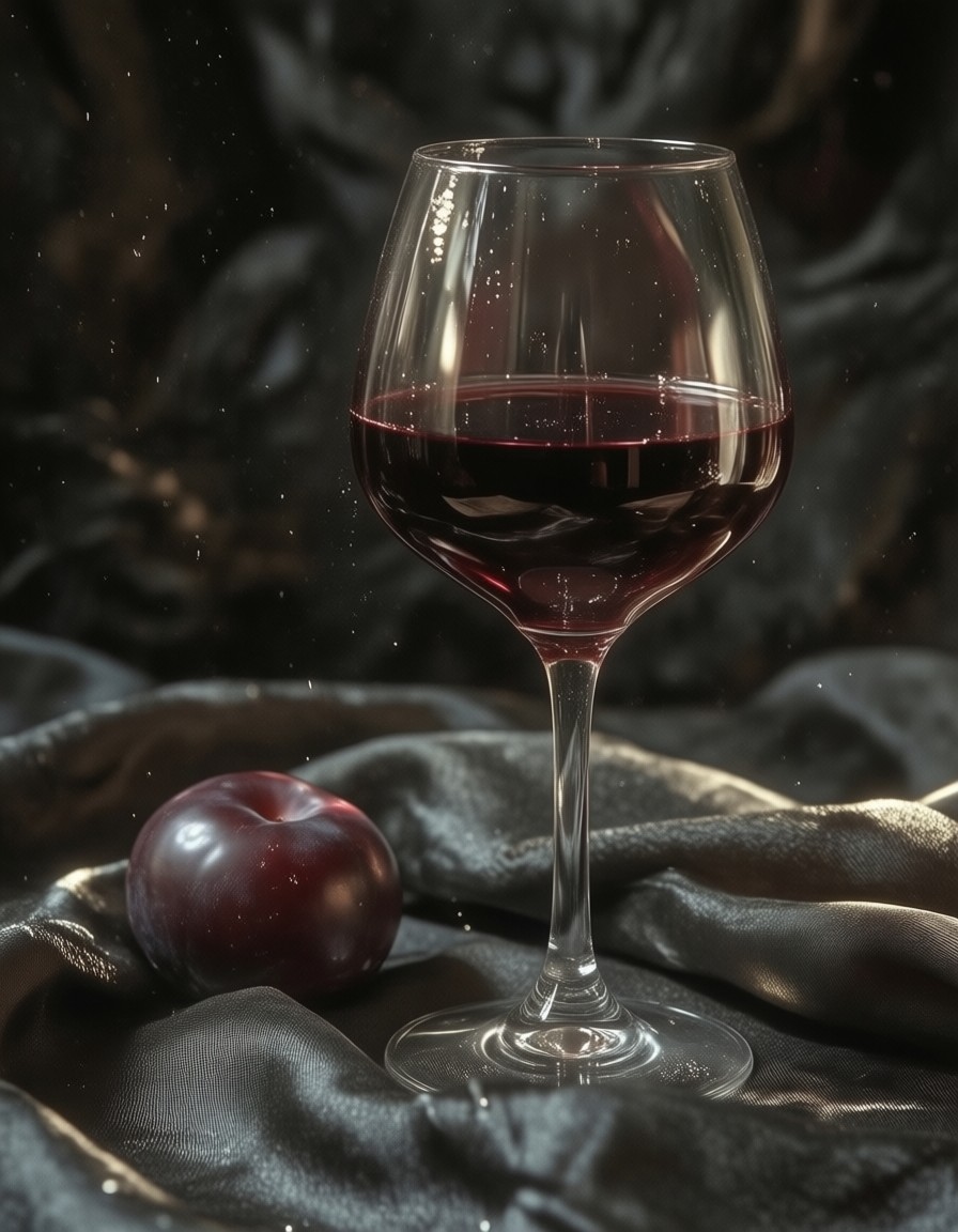 Black Silk with Red Wine and Plum — AI generated image