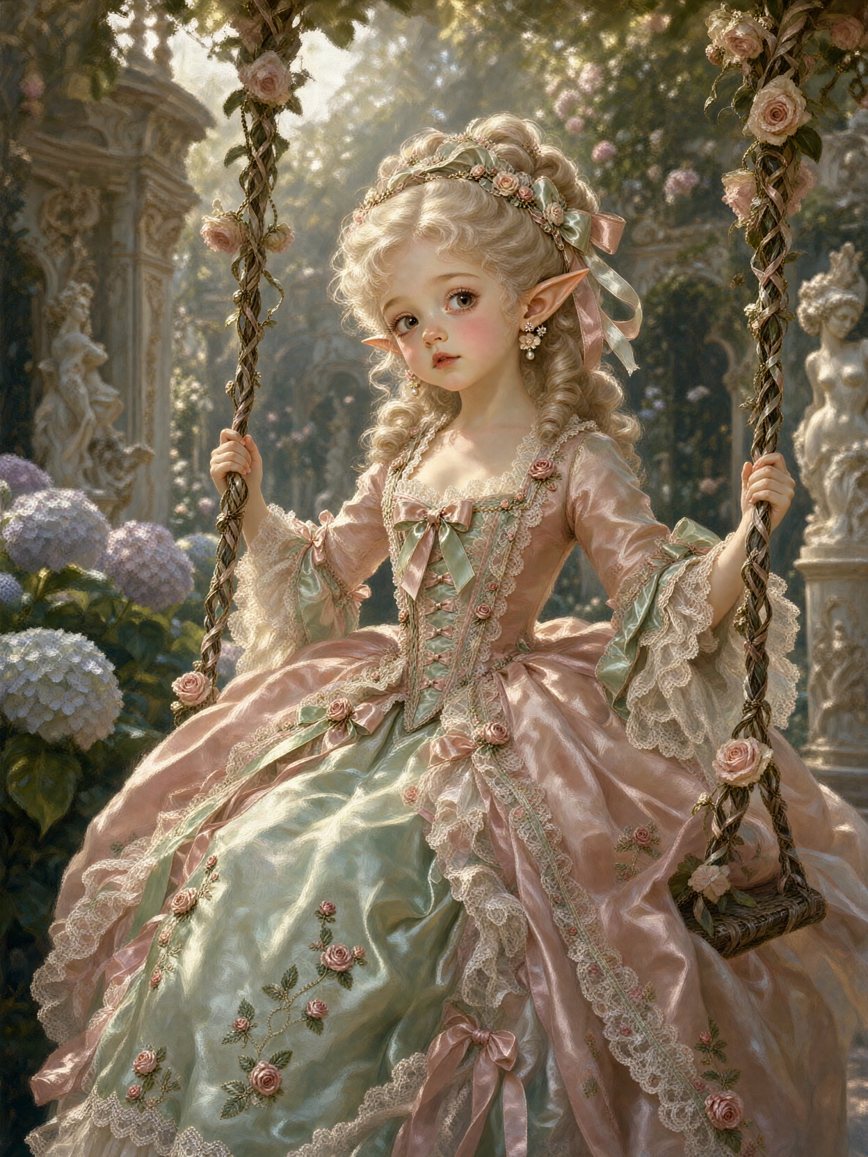 Elven Girl On Rose Swing — AI generated image