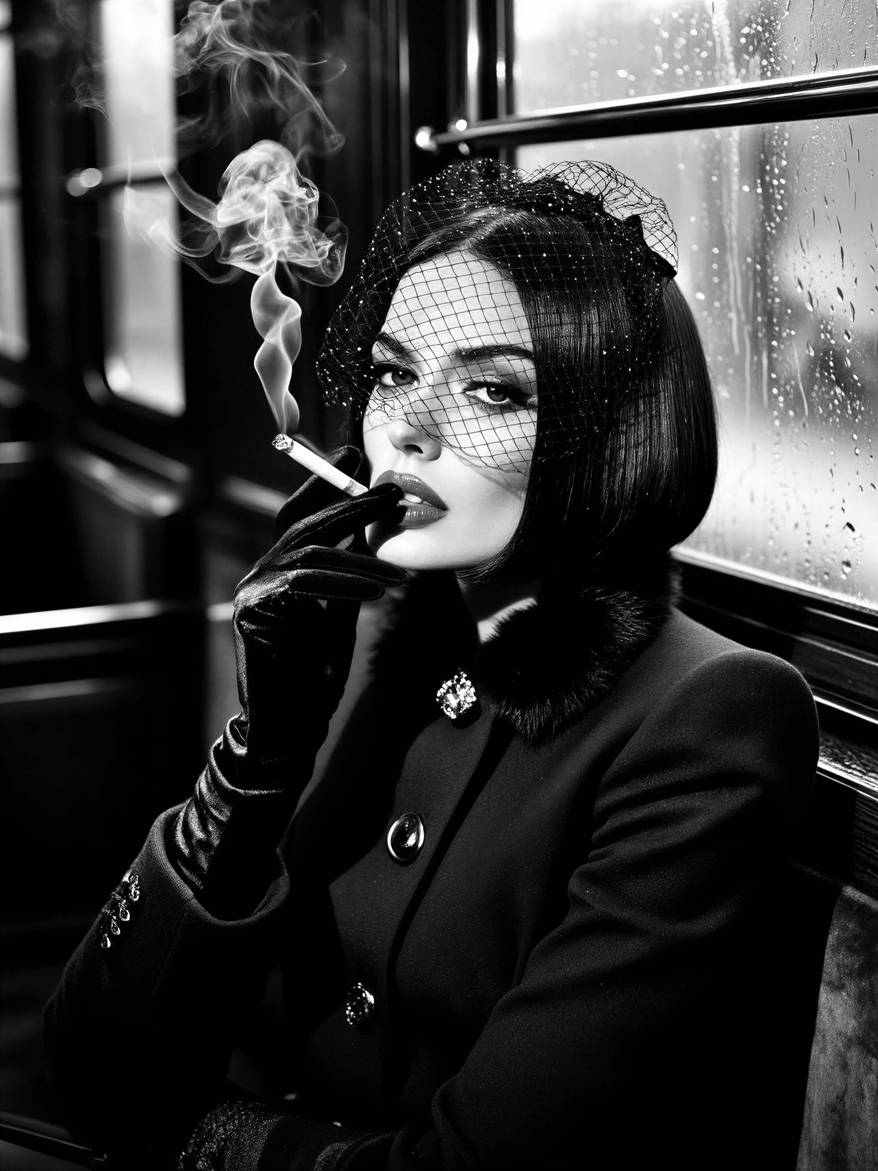 Mysterious Woman in Noir Train Coupe — AI generated image