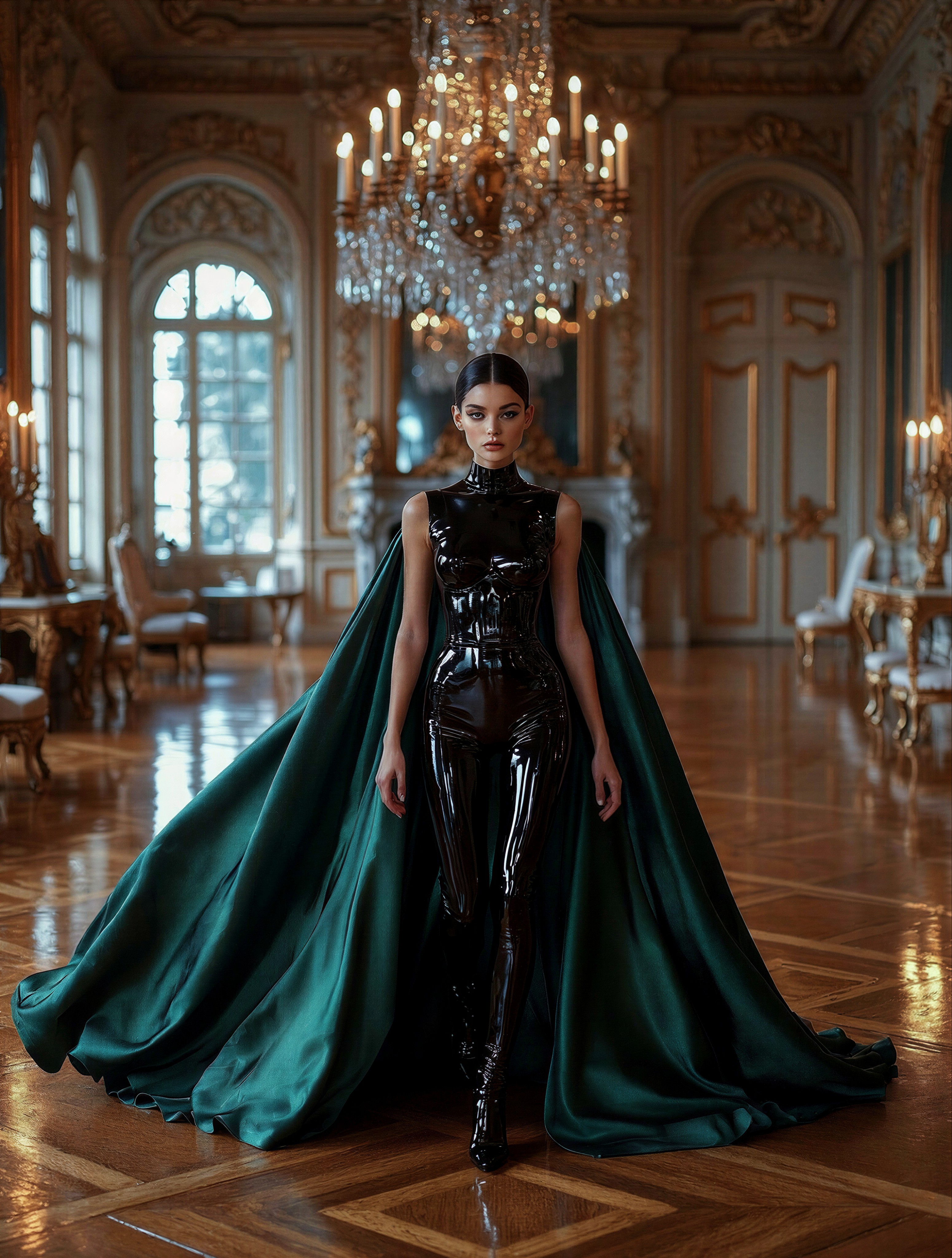 Elegant Woman in Opulent Ballroom — AI generated image
