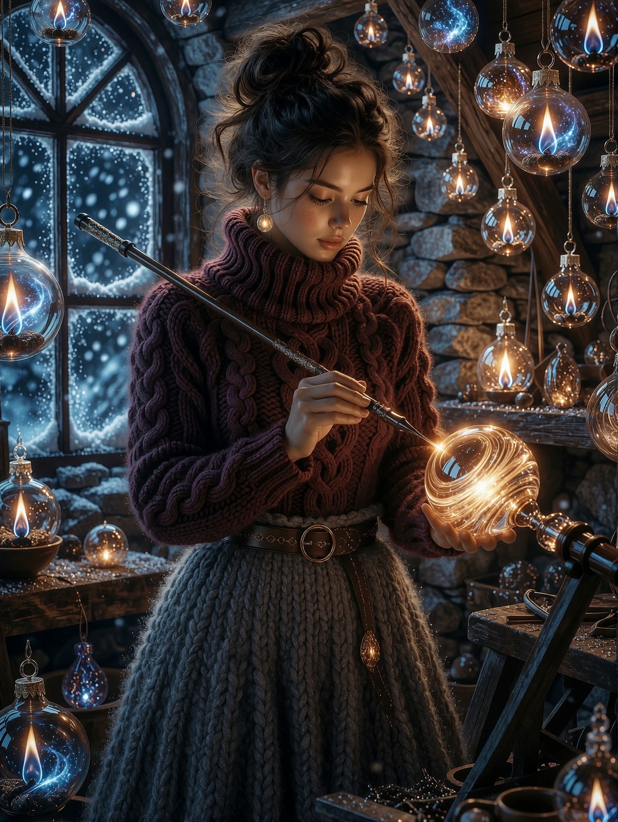 Glassblowing Artisan In Snowy Workshop — AI generated image