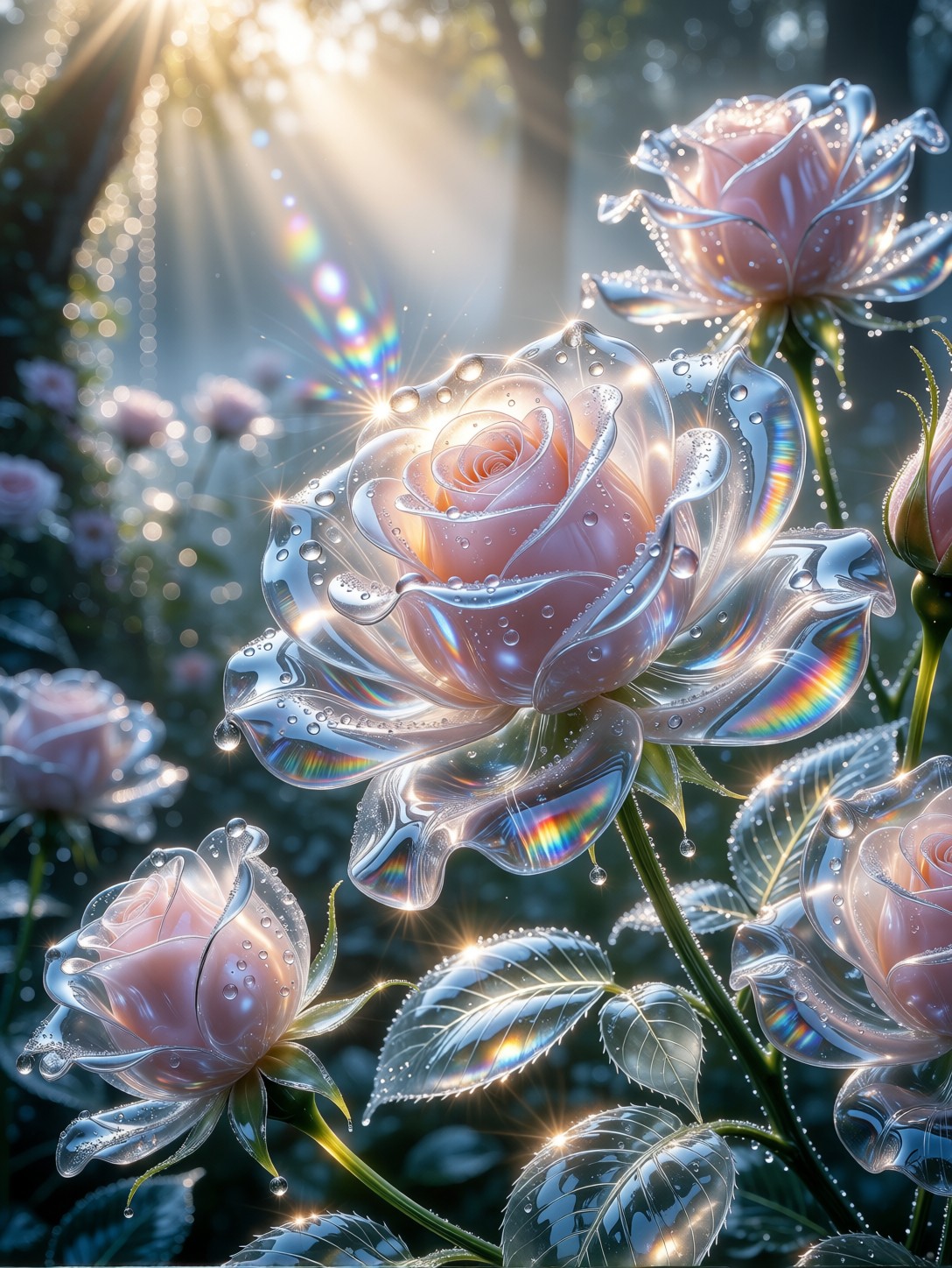 Crystal Roses Refracting Morning Sunlight — AI generated image